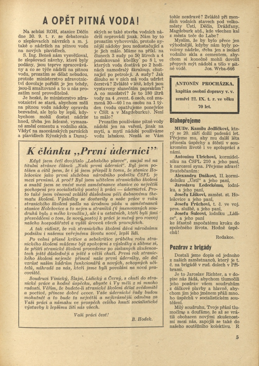 Náhledový obrázek Labský plavec, rok 1950, číslo 10 - 4