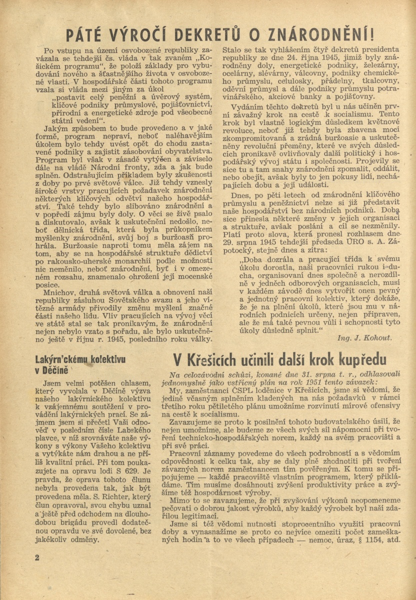 Náhledový obrázek Labský plavec, rok 1950, číslo 10 - 2