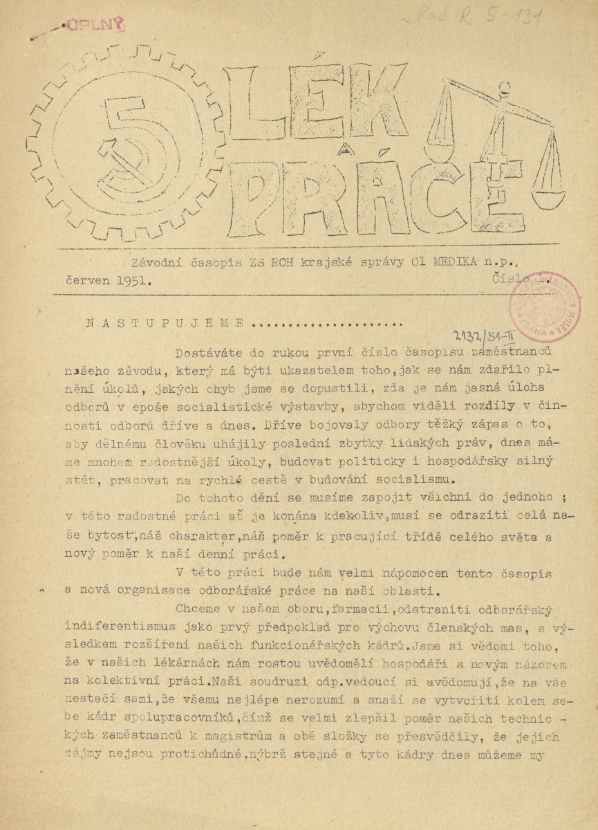 Náhledový obrázek Lék a práce, rok 1951, číslo 1 - 1