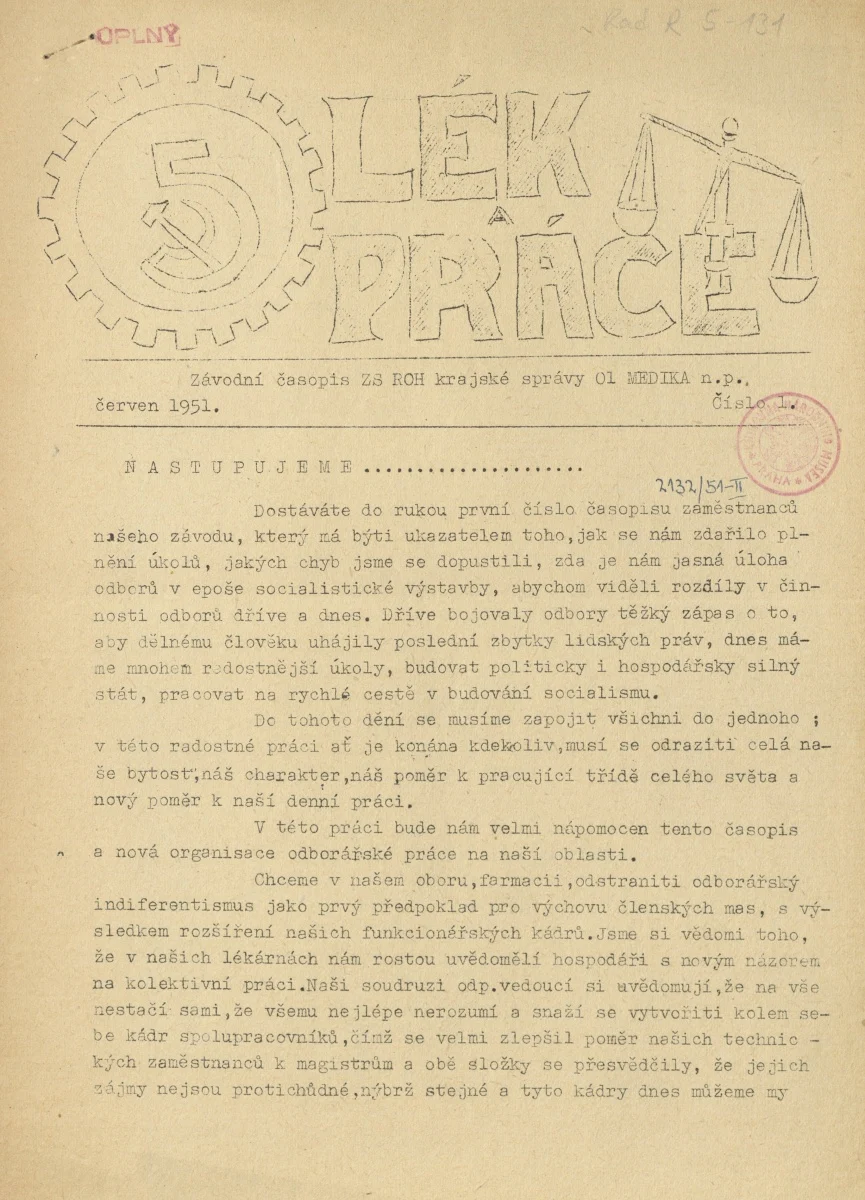 Náhledový obrázek předmětu Lék a práce, rok 1951, číslo 1