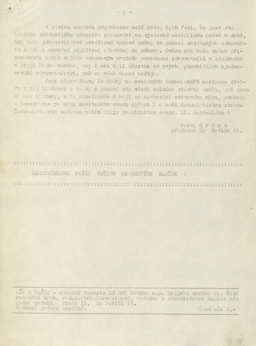 Náhledový obrázek Lék a práce, rok 1951, Mimořádné organisační číslo - 5