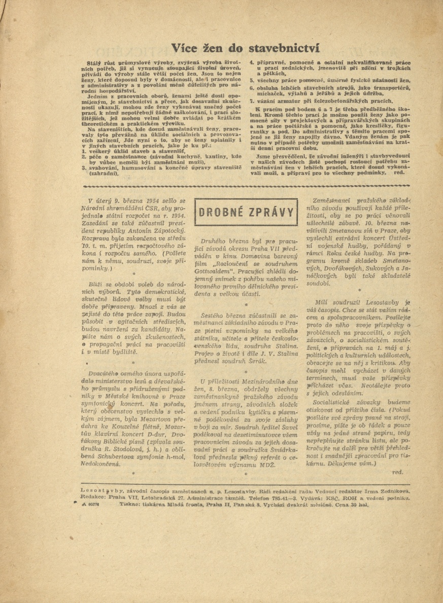 Náhledový obrázek Lesostavby, rok 1954, číslo 1 - 4