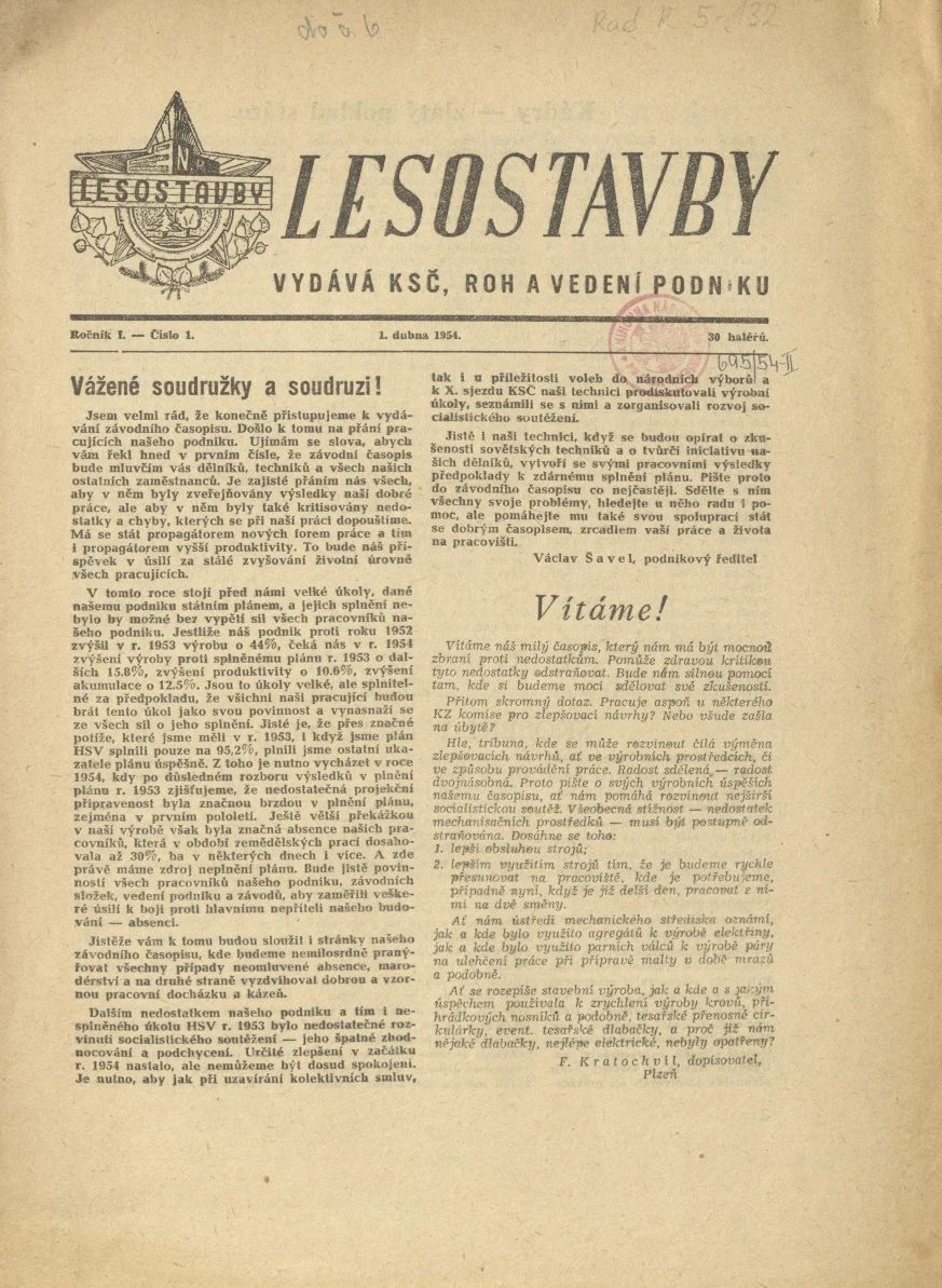 Náhledový obrázek předmětu Lesostavby, rok 1954, číslo 1