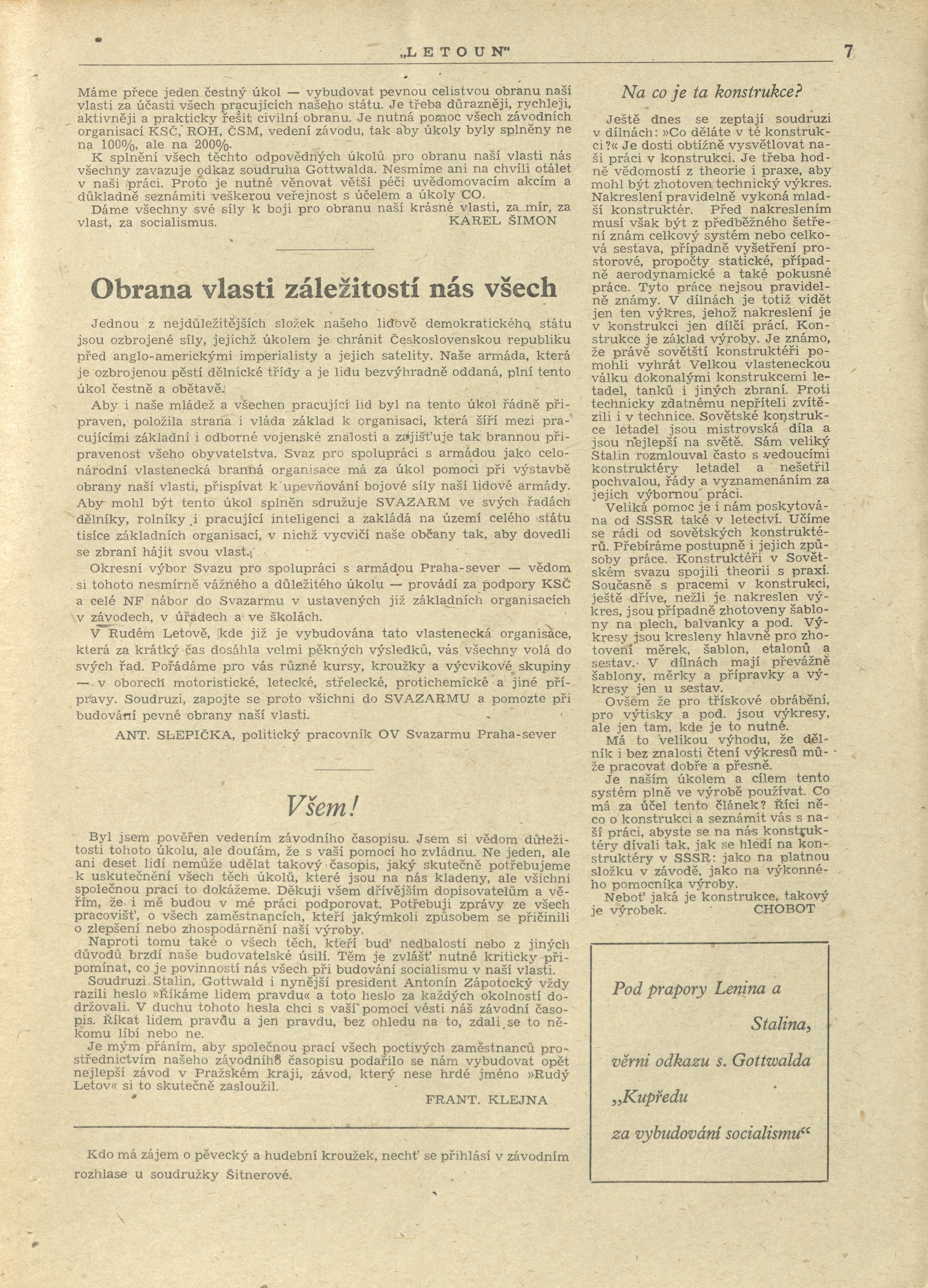 Náhledový obrázek Letoun, rok 1953, číslo 4 - 7