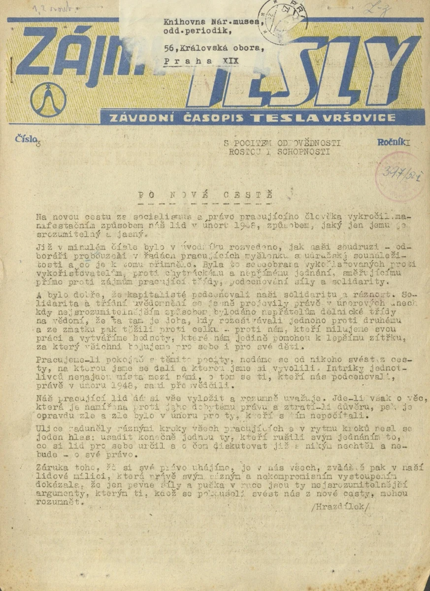 Náhledový obrázek předmětu Zájmy Tesly, rok 1952, číslo 3
