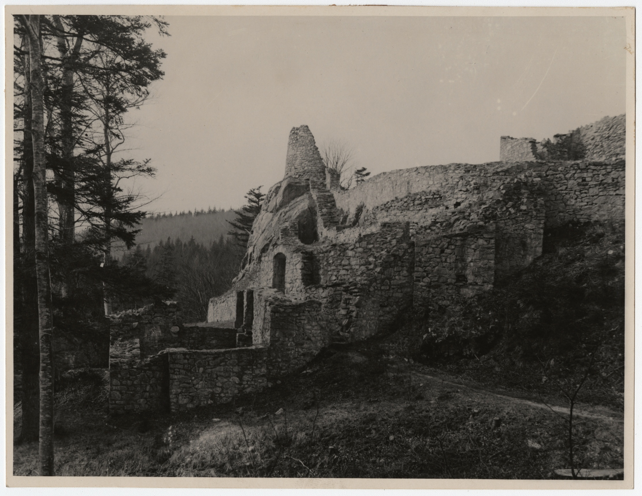 Náhledový obrázek Zřícenina hradu Rychleby (čb. fotografie) - 1
