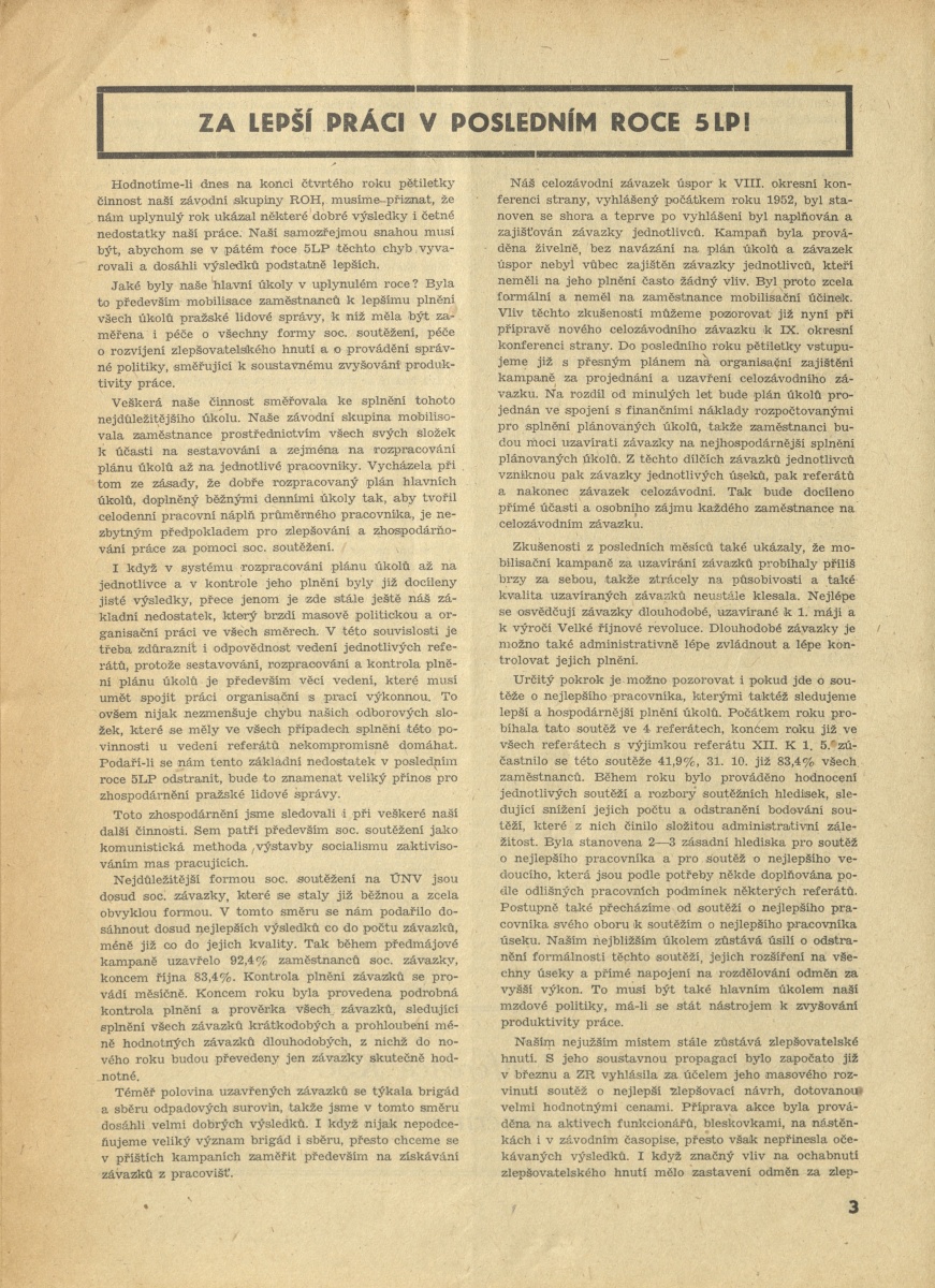 Náhledový obrázek Za socialistickou Prahu, rok 1953, číslo 1 - 3