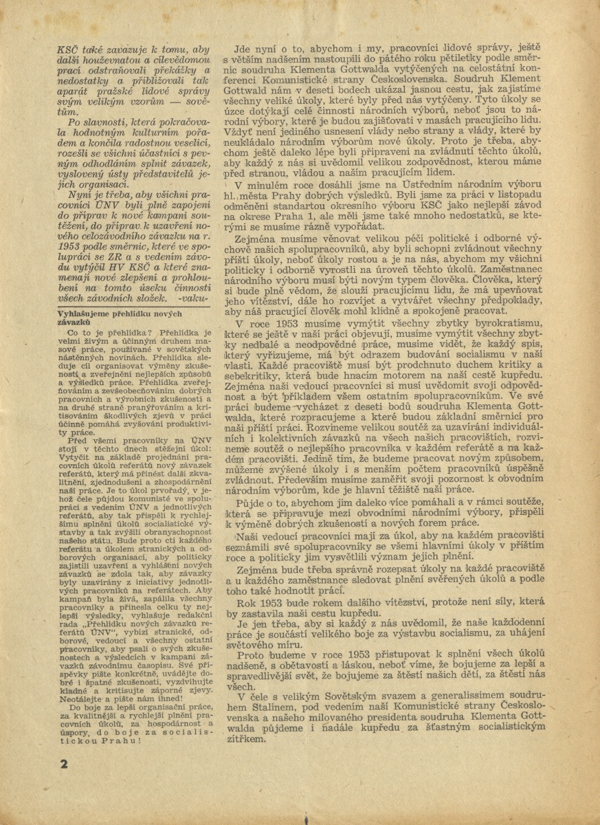 Náhledový obrázek Za socialistickou Prahu, rok 1953, číslo 1 - 2