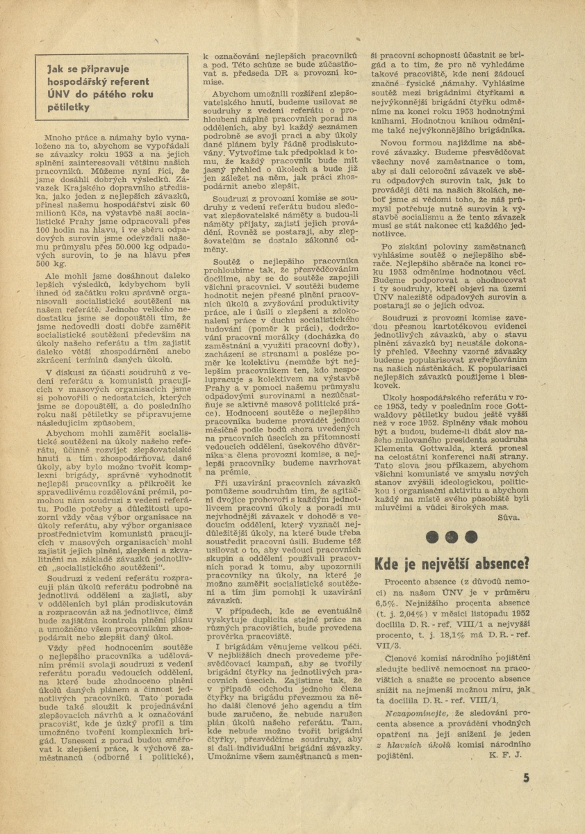 Náhledový obrázek Za socialistickou Prahu, rok 1953, číslo 1 - 5