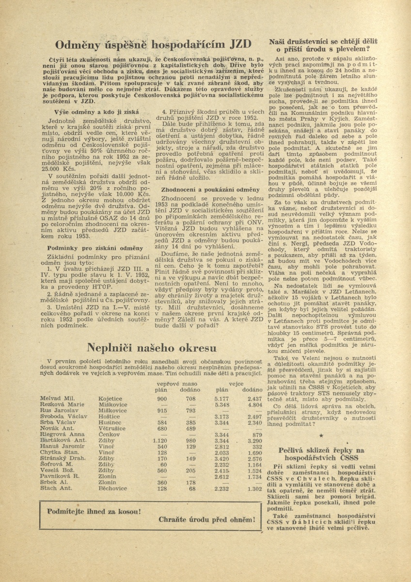 Náhledový obrázek Za socialistickou vesnici okresu Praha-sever, rok 1952, číslo 19-20 - 4