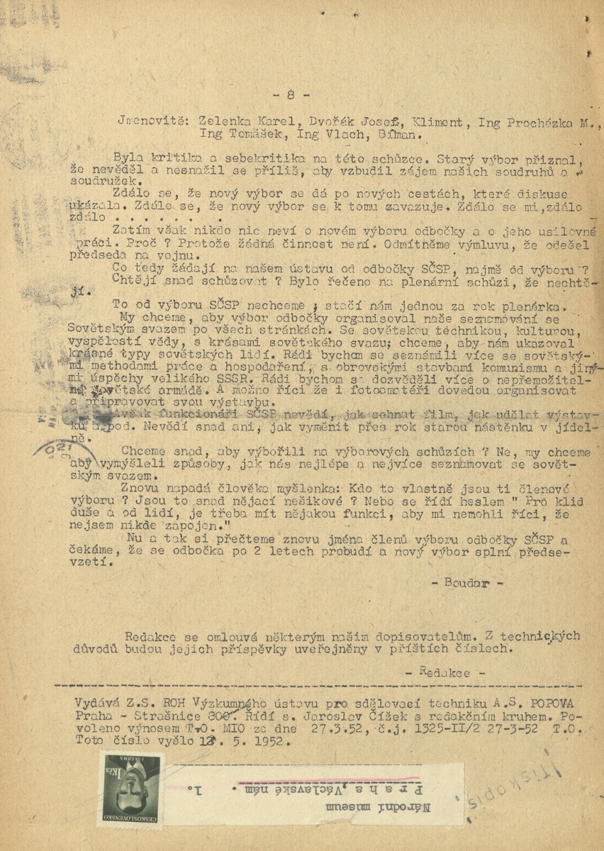 Náhledový obrázek Za socialistický výzkum, rok 1952, číslo 1 - 8