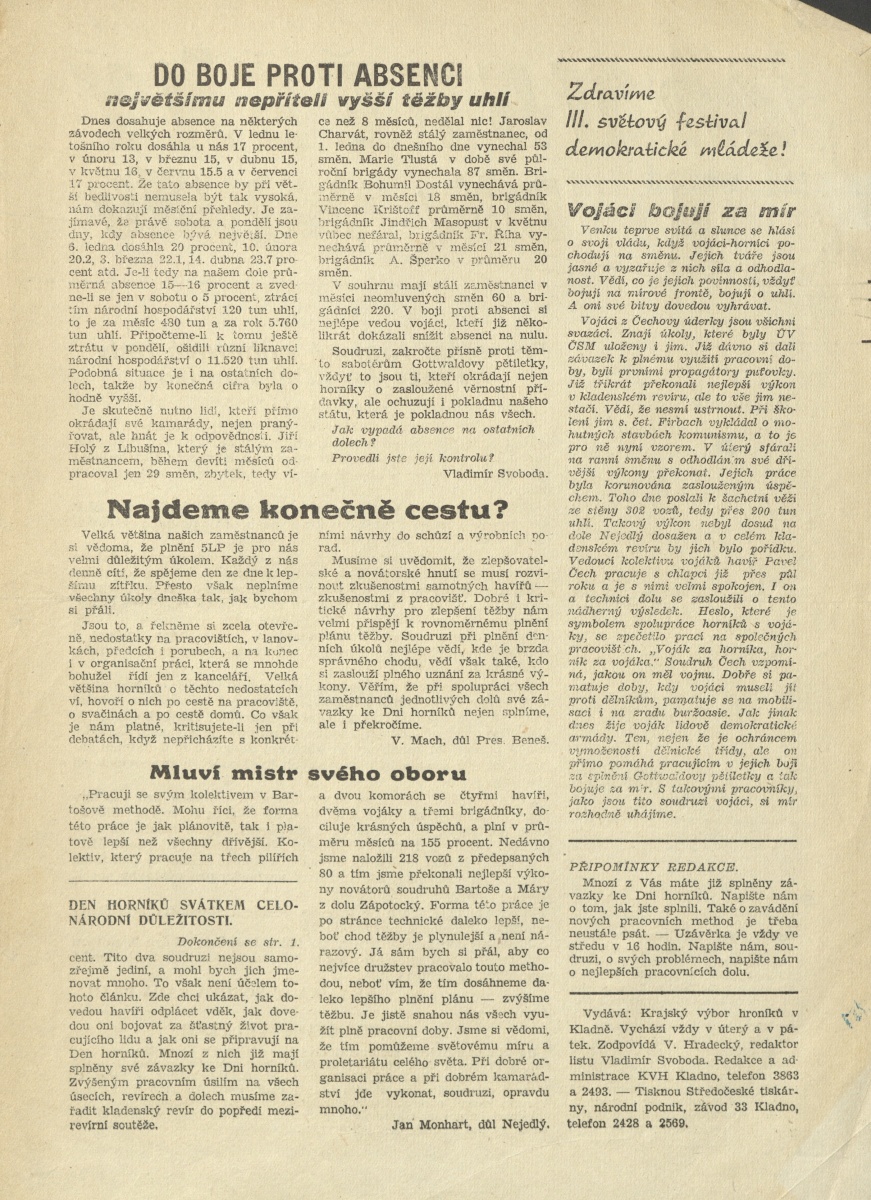 Náhledový obrázek Za úspěšný den horníků, rok 1951, číslo 1 - 2