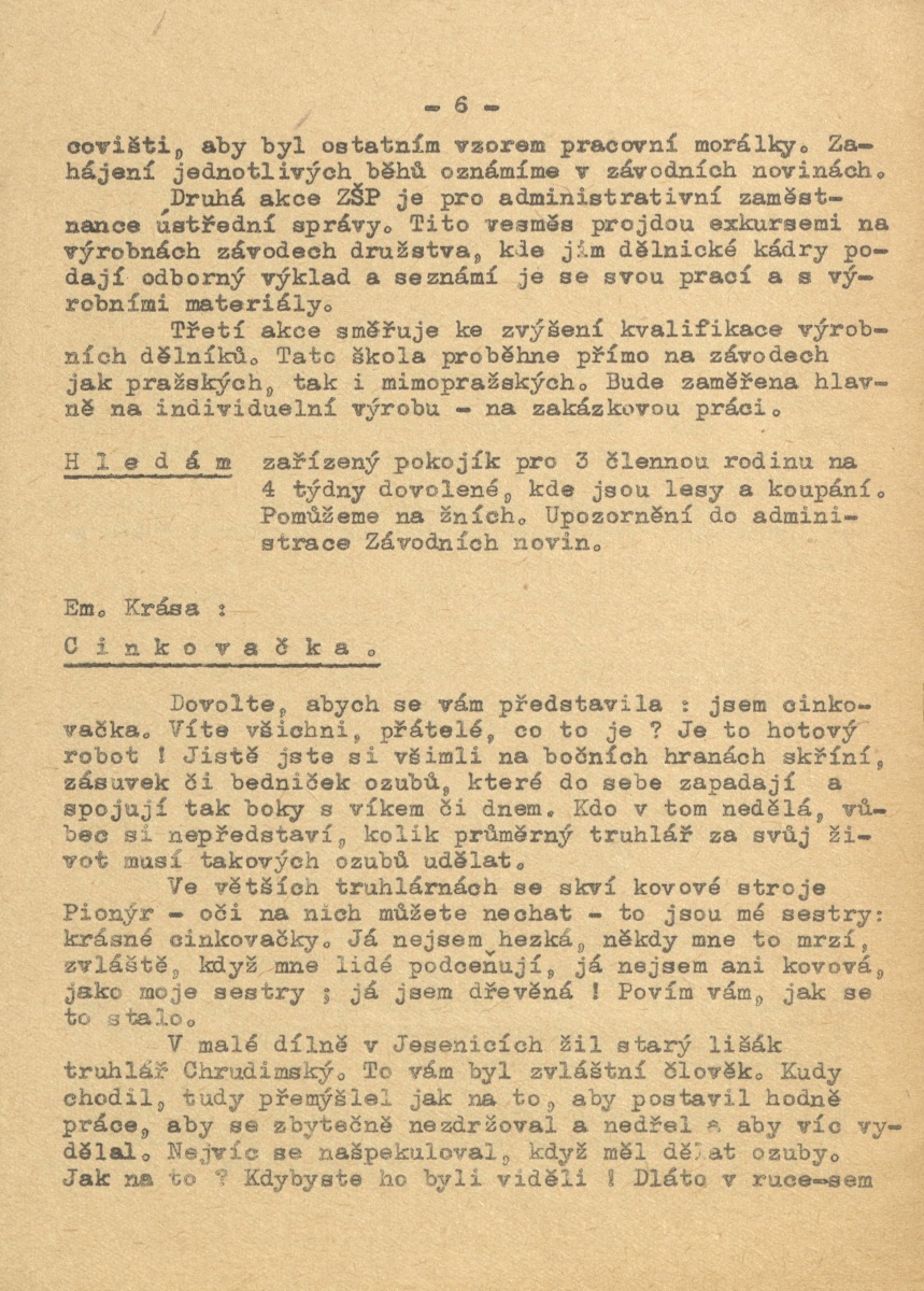 Náhledový obrázek Závodní noviny Dřevořez, rok 1953, číslo 1 - 6