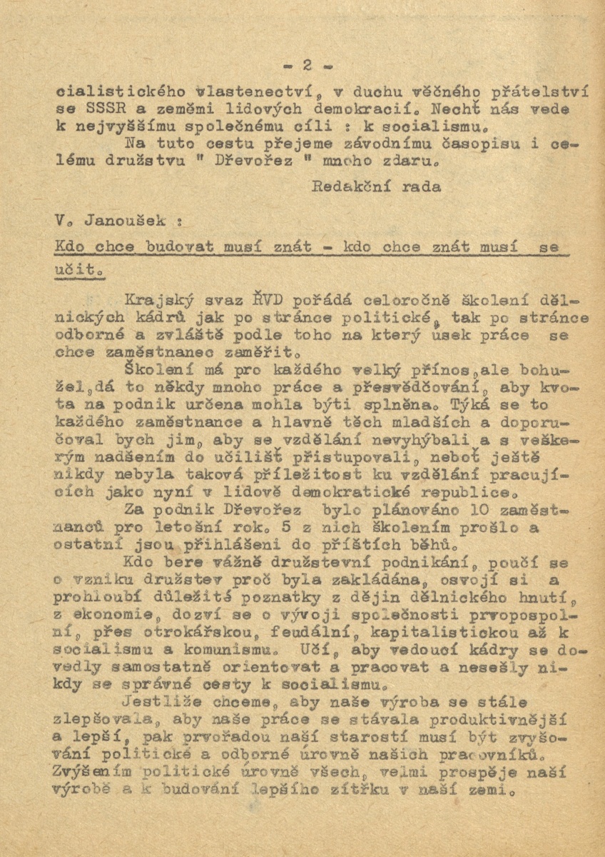 Náhledový obrázek Závodní noviny Dřevořez, rok 1953, číslo 1 - 2