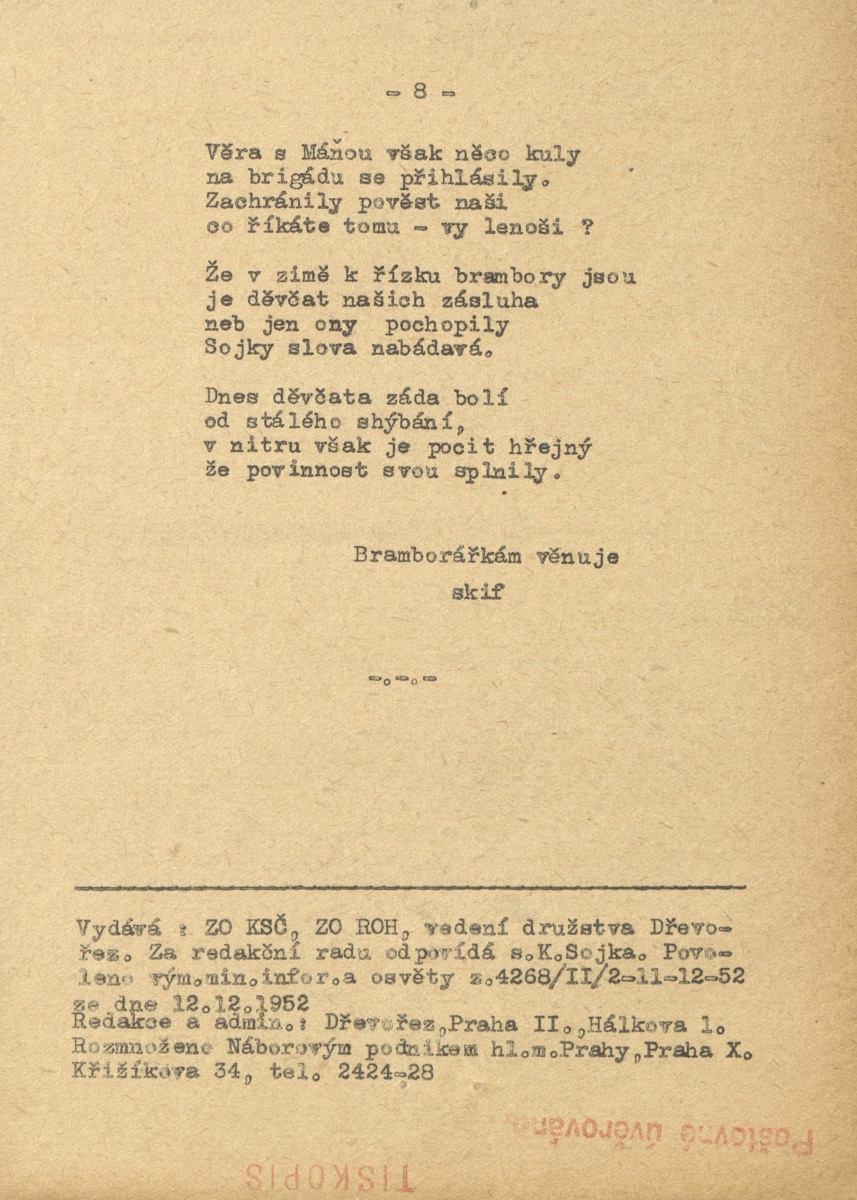 Náhledový obrázek Závodní noviny Dřevořez, rok 1953, číslo 4 - 8