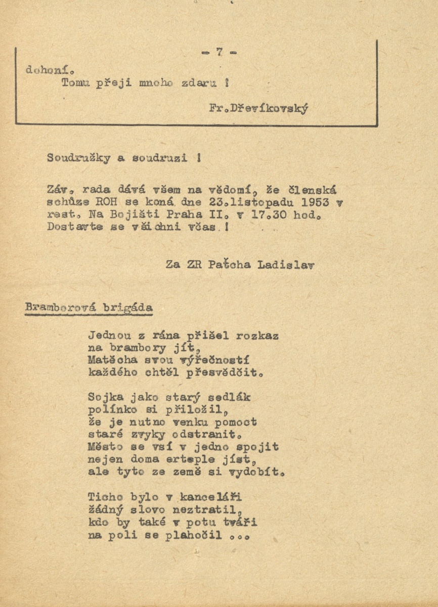 Náhledový obrázek Závodní noviny Dřevořez, rok 1953, číslo 4 - 7