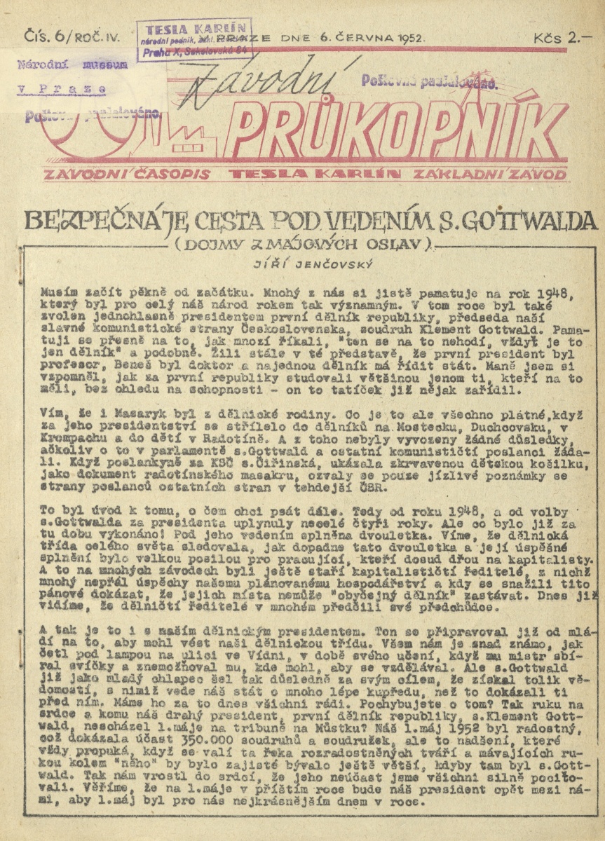 Náhledový obrázek Závodní průkopník, rok 1949, číslo 1 - 1