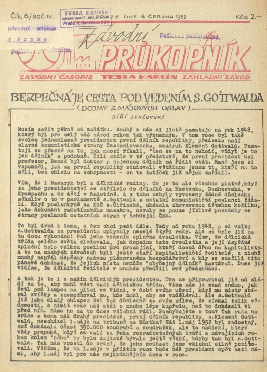 Náhledový obrázek předmětu Závodní průkopník, rok 1949, číslo 1