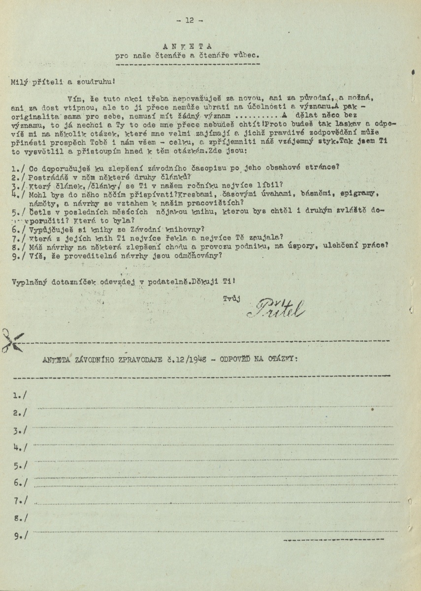 Náhledový obrázek Závodní zpravodaj, rok 1948, číslo 12 - 15