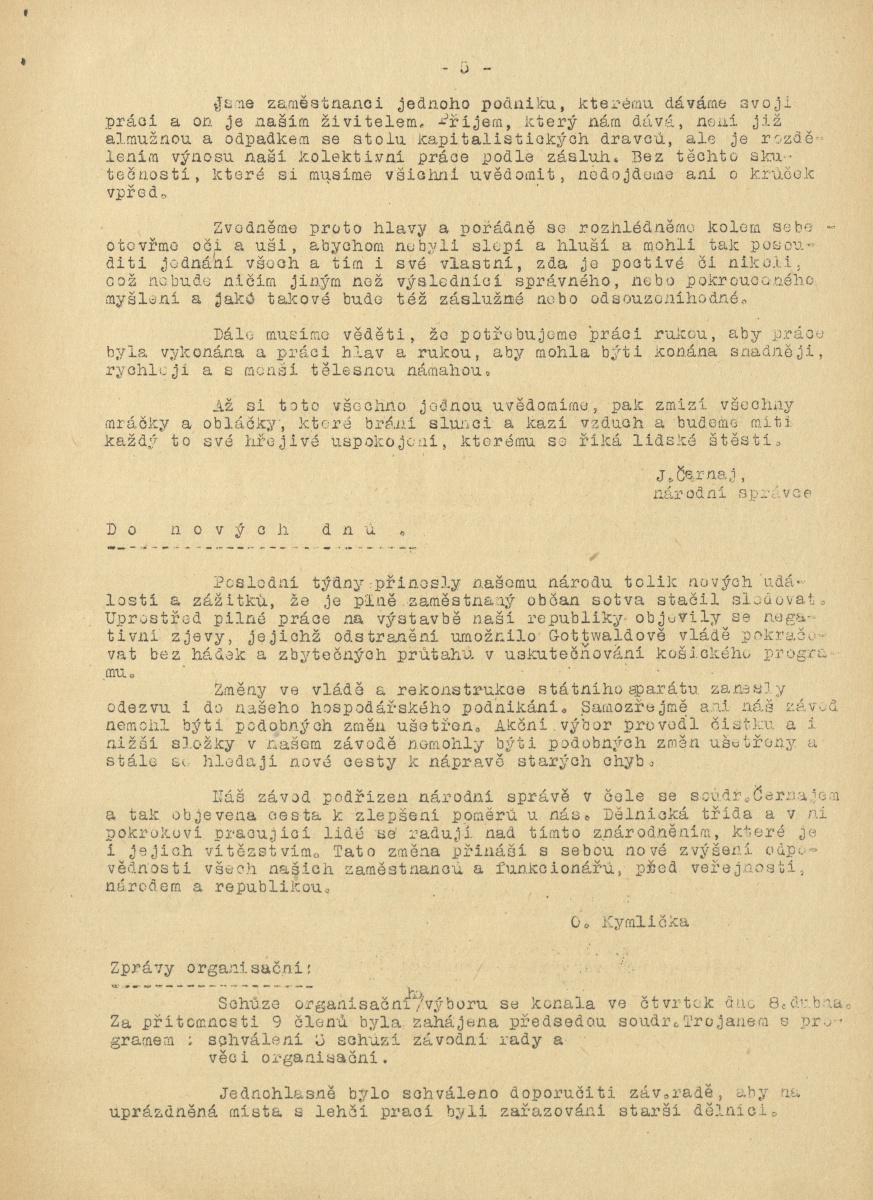 Náhledový obrázek Závodní zpravodaj TM, rok 1948, číslo 1 - 5