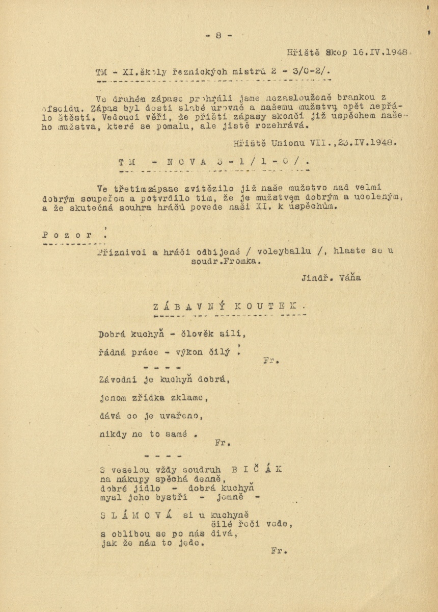 Náhledový obrázek Závodní zpravodaj TM, rok 1948, číslo 1 - 8
