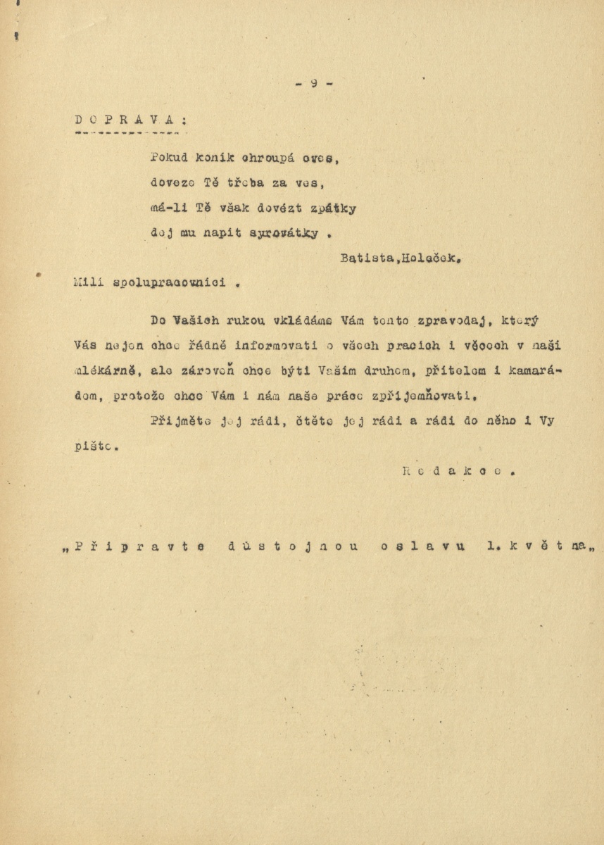 Náhledový obrázek Závodní zpravodaj TM, rok 1948, číslo 1 - 9