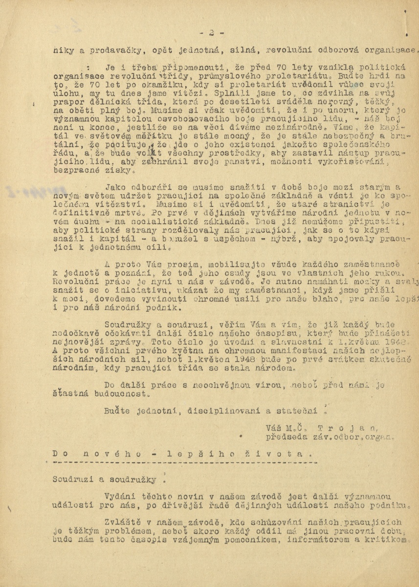 Náhledový obrázek Závodní zpravodaj TM, rok 1948, číslo 1 - 2
