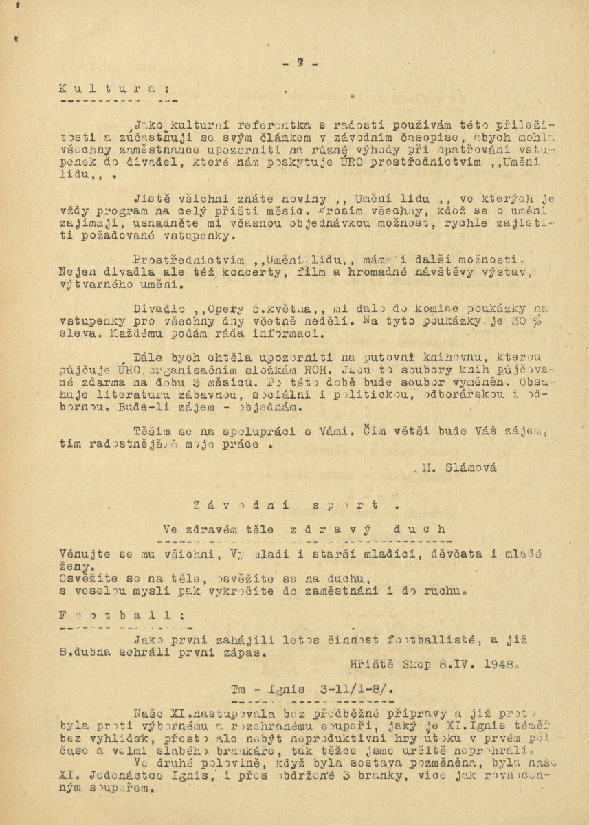 Náhledový obrázek Závodní zpravodaj TM, rok 1948, číslo 1 - 7