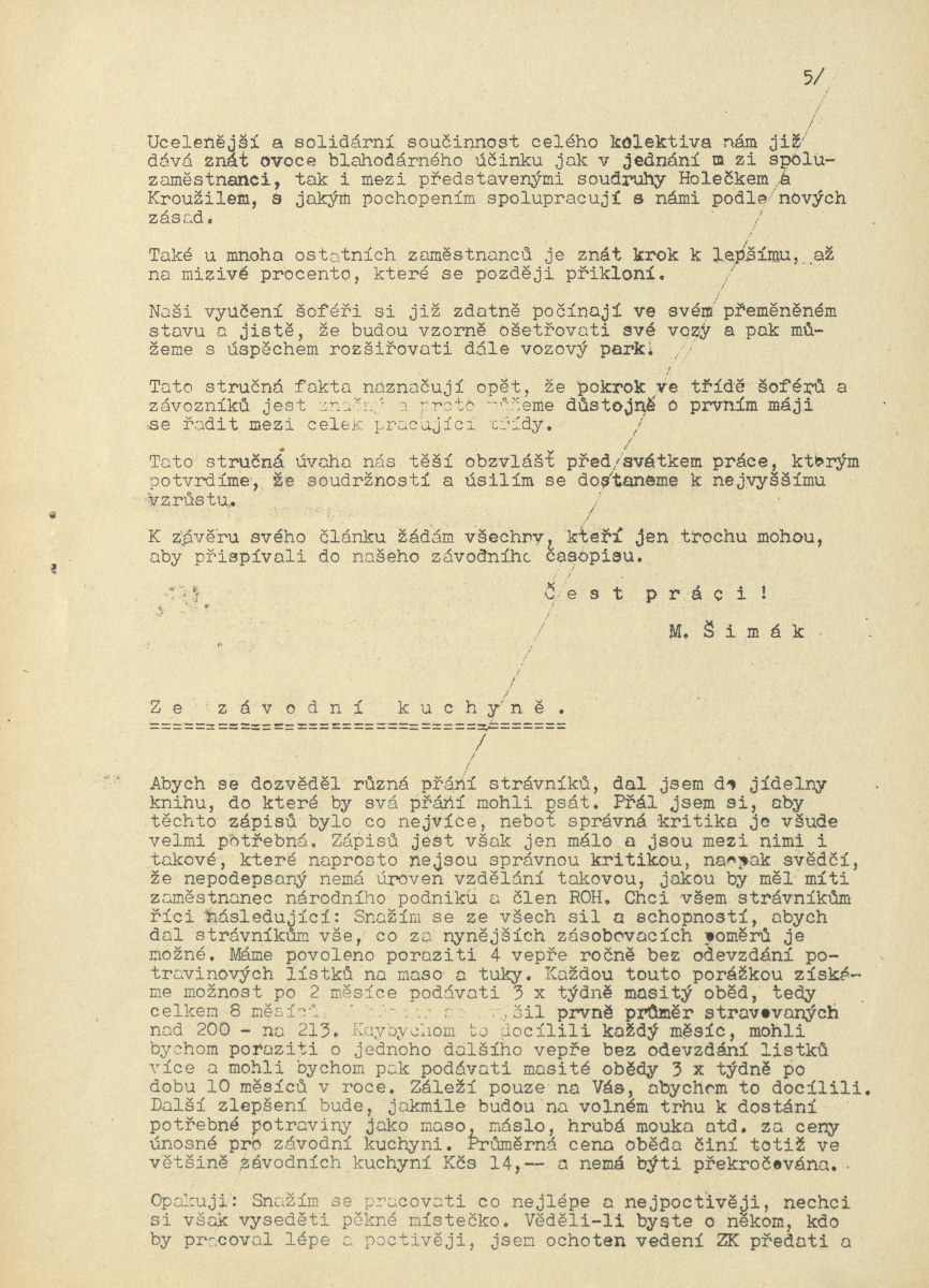 Náhledový obrázek Závodní zpravodaj TM, rok 1949, číslo 1 - 6