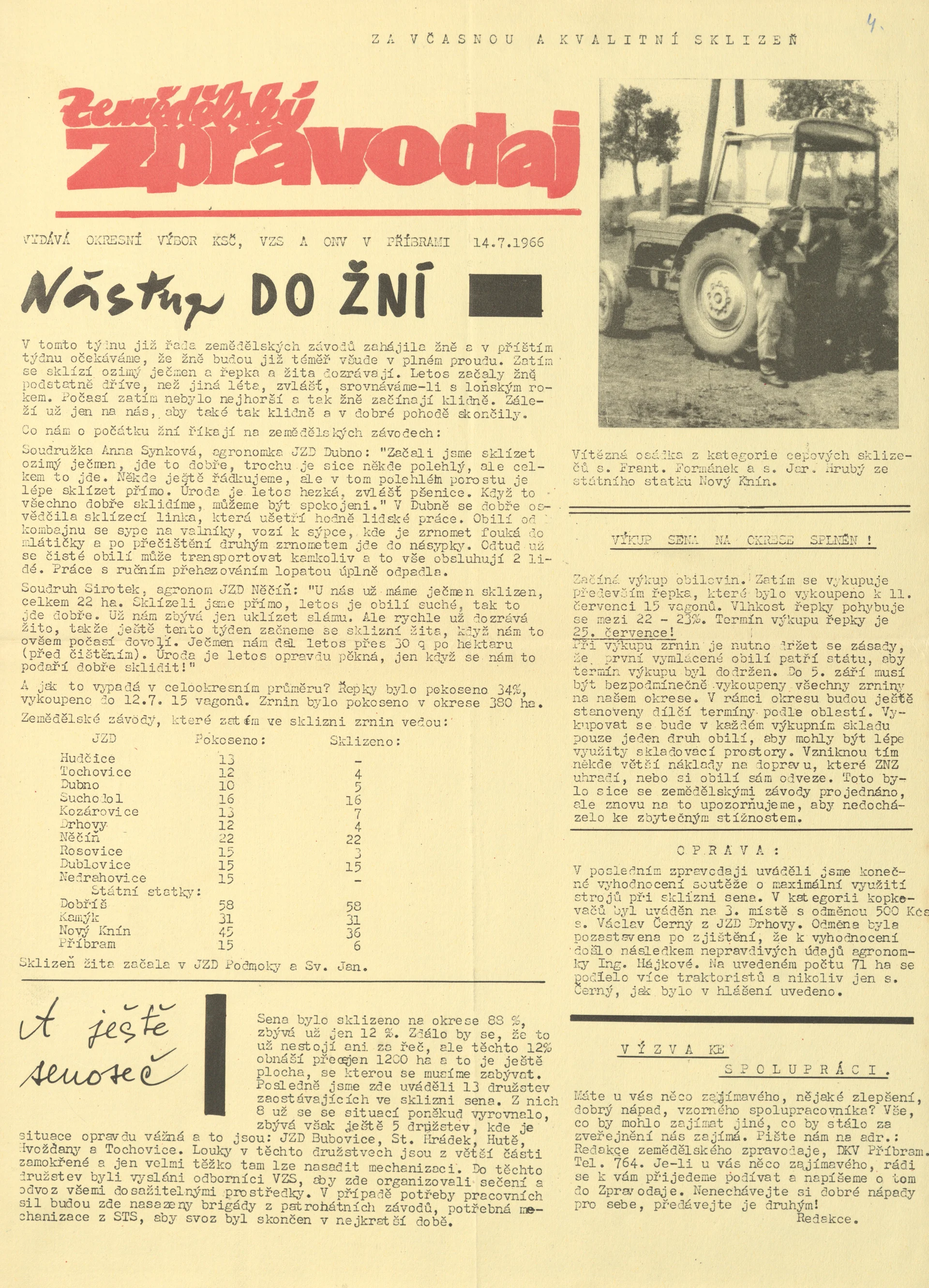 Náhledový obrázek předmětu Zemědělský zpravodaj, rok 1966, číslo 4