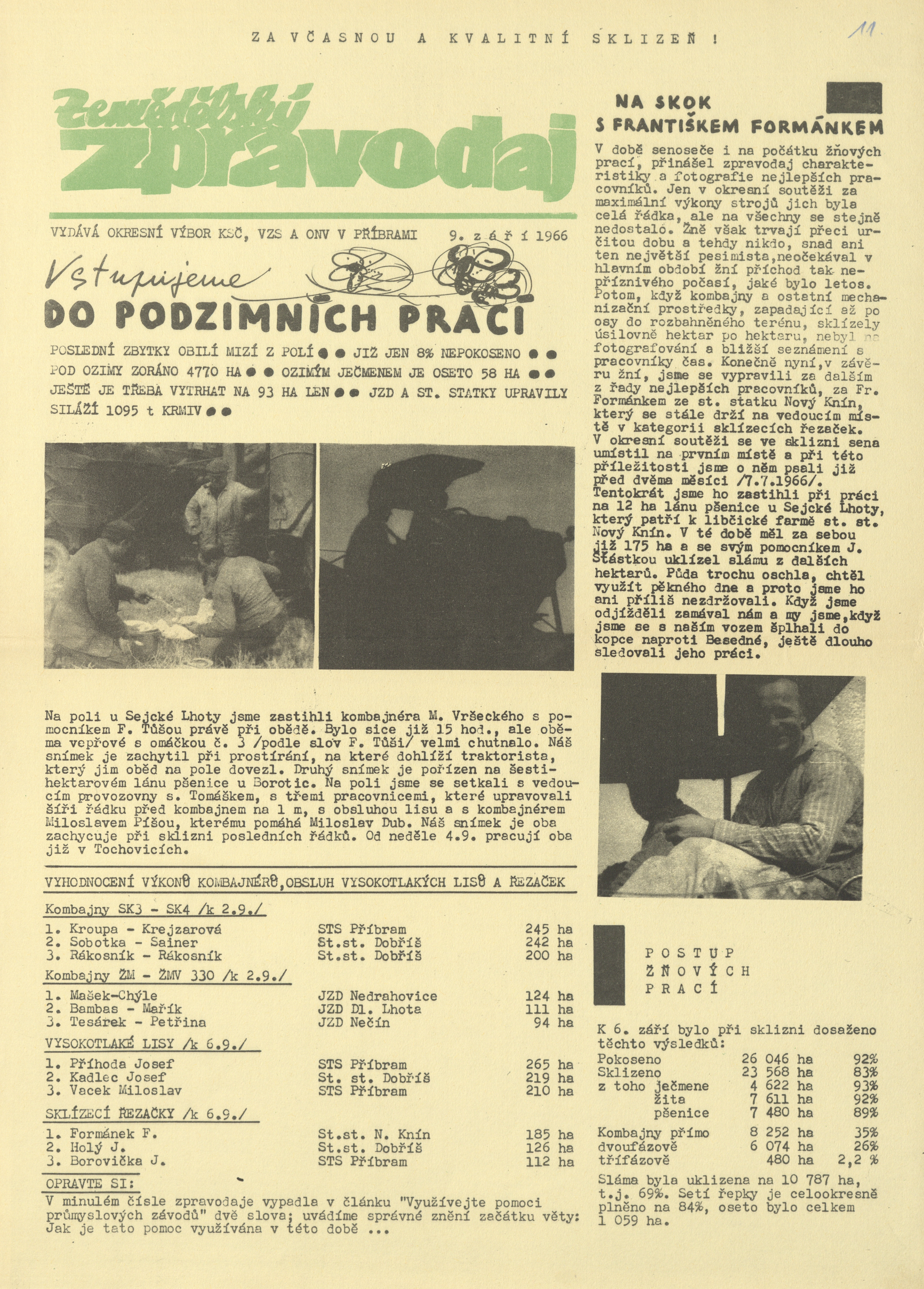 Náhledový obrázek Zemědělský zpravodaj, rok 1966, číslo 11 - 1