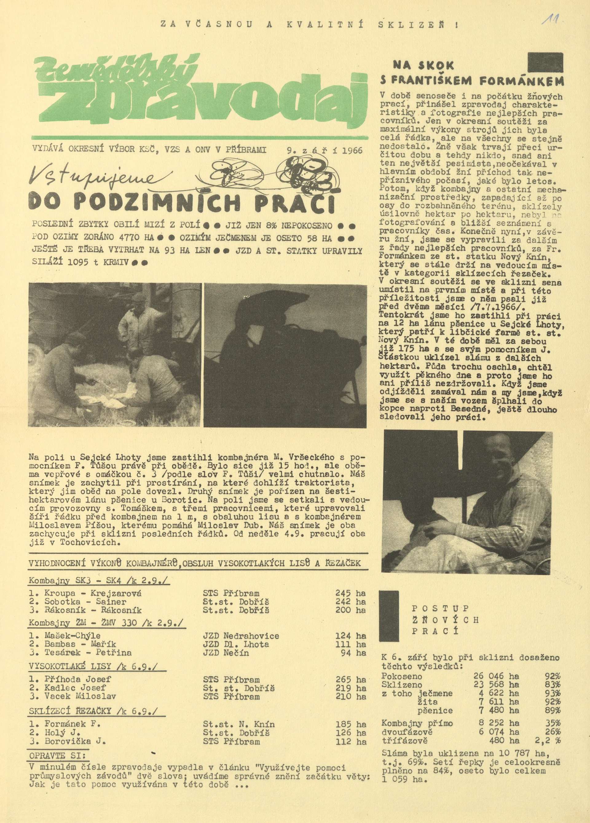 Náhledový obrázek předmětu Zemědělský zpravodaj, rok 1966, číslo 11