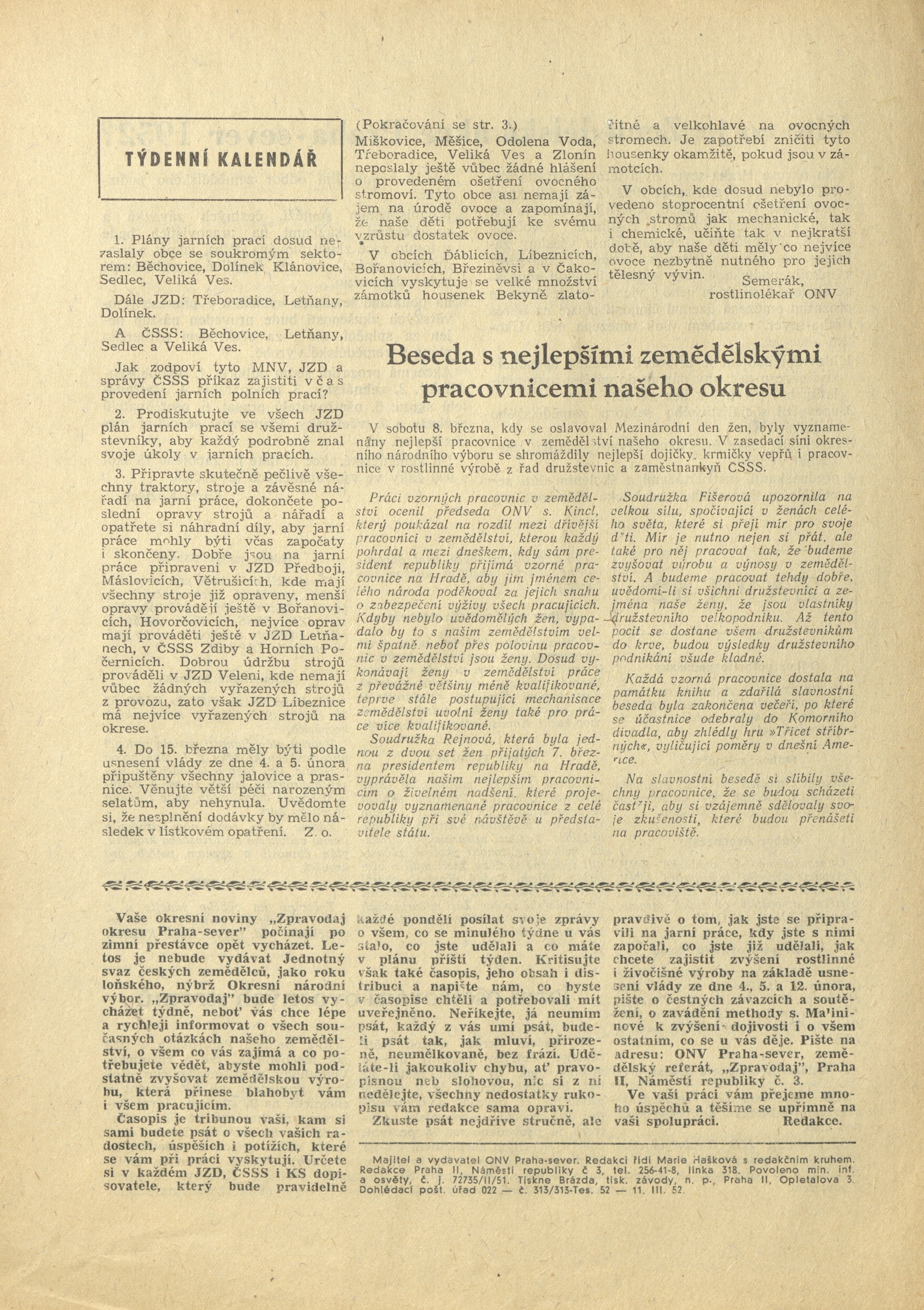 Náhledový obrázek Zpravodaj okresu Praha-sever, rok 1952, číslo 1-2 - 4