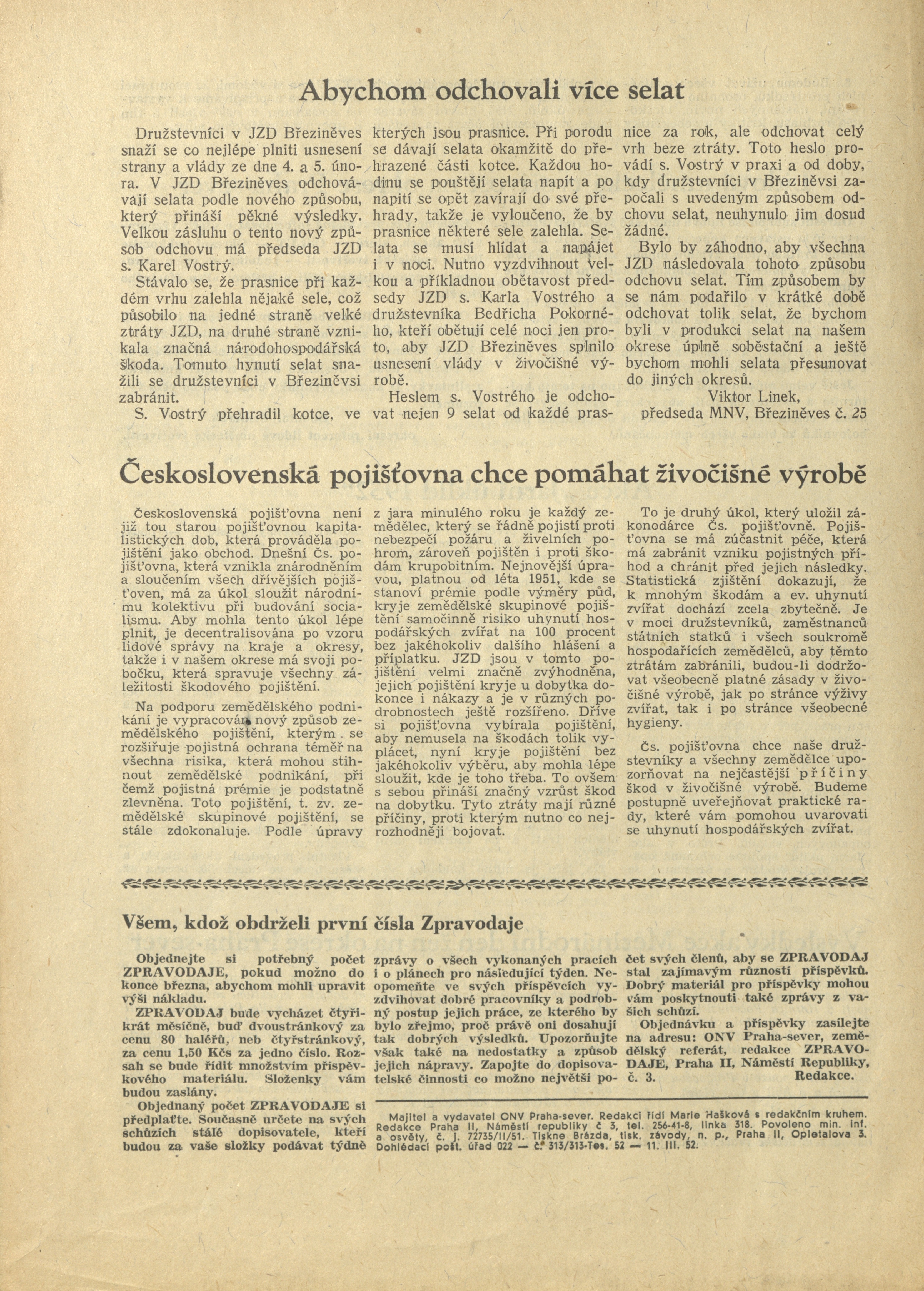 Náhledový obrázek Zpravodaj okresu Praha-sever, rok 1952, číslo 3-4 - 4