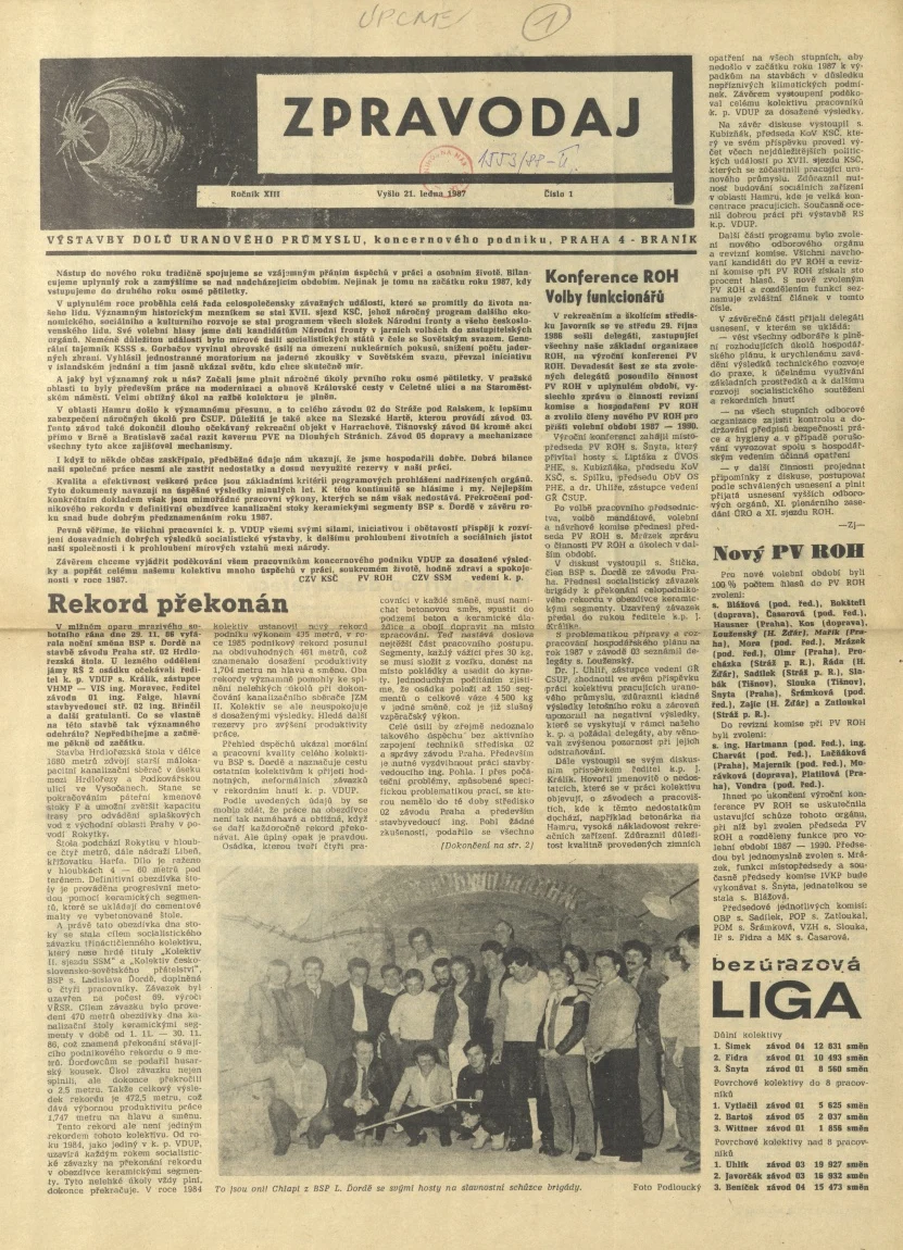 Náhledový obrázek předmětu Zpravodaj Výstavby dolů uranového průmyslu, rok 1987, číslo 1