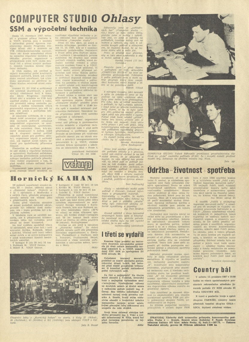 Náhledový obrázek Zpravodaj Výstavby dolů uranového průmyslu, rok 1987, číslo 11 - 4