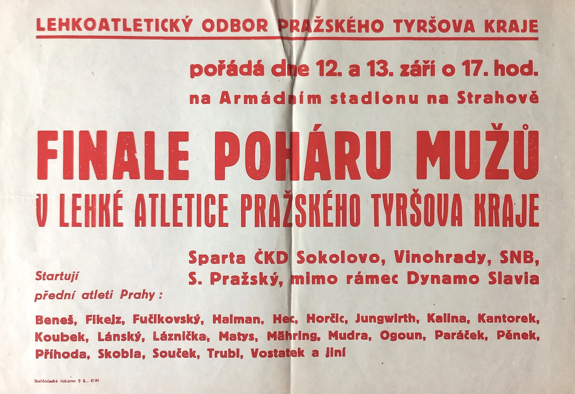 Náhledový obrázek předmětu Finále poháru mužů v lehké atletice pražského Tyršova kraje