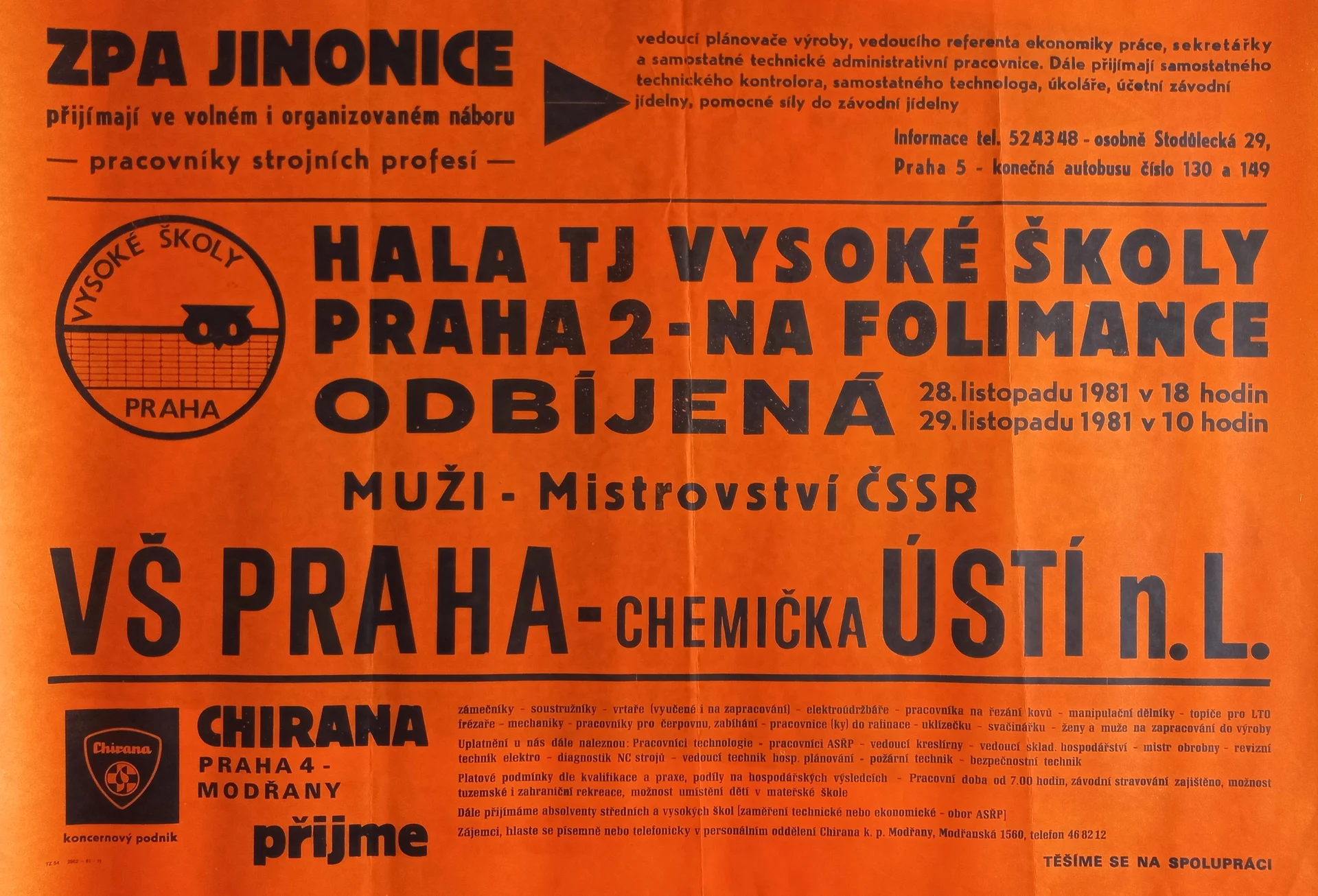 Náhledový obrázek předmětu Odbíjená. Muži - mistrovství ČSSR. VŠ Praha - Chemička Ústí n. L.