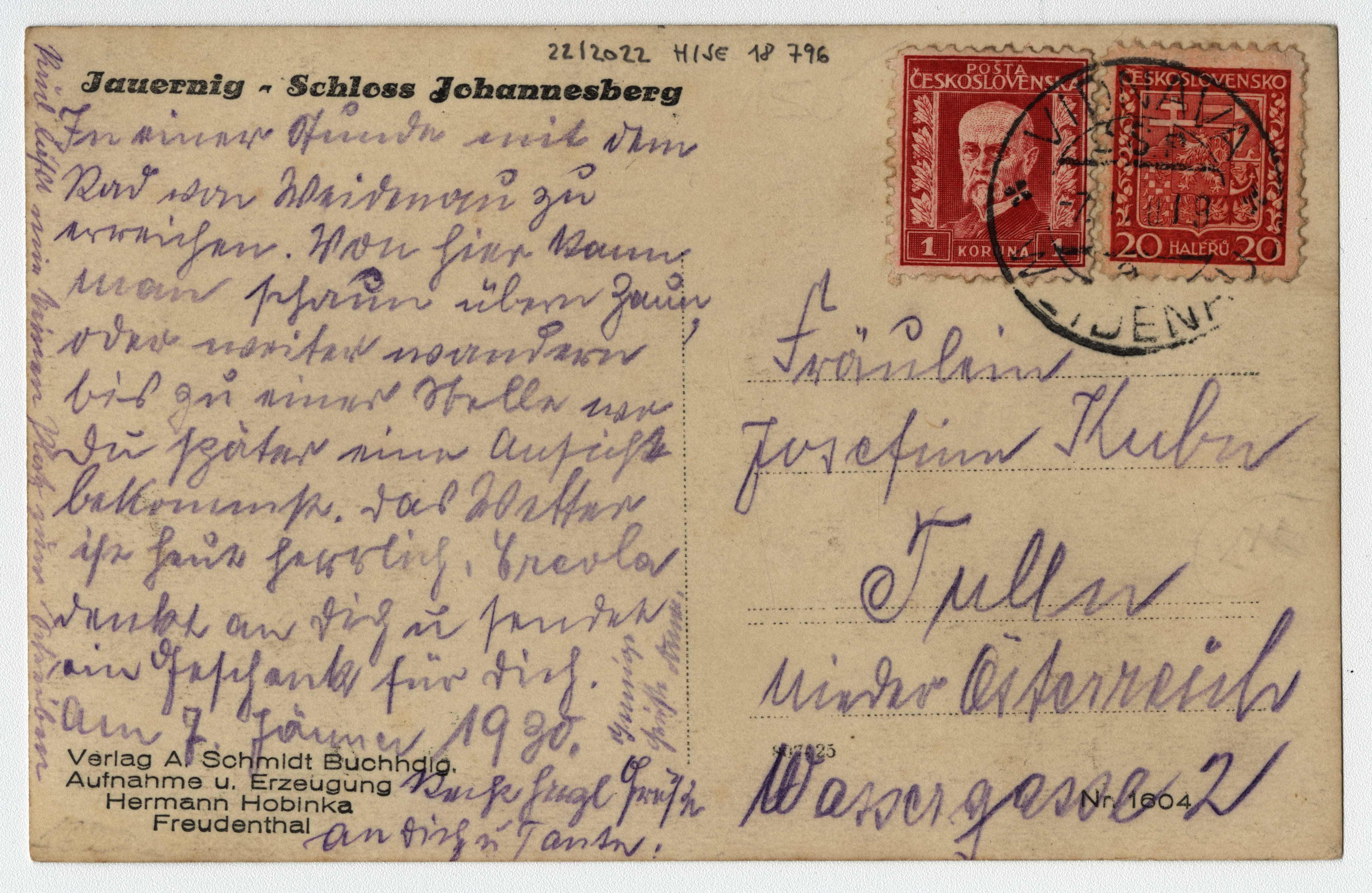 Náhledový obrázek Zámek Jánský Vrch (čb. pohlednice) - 2