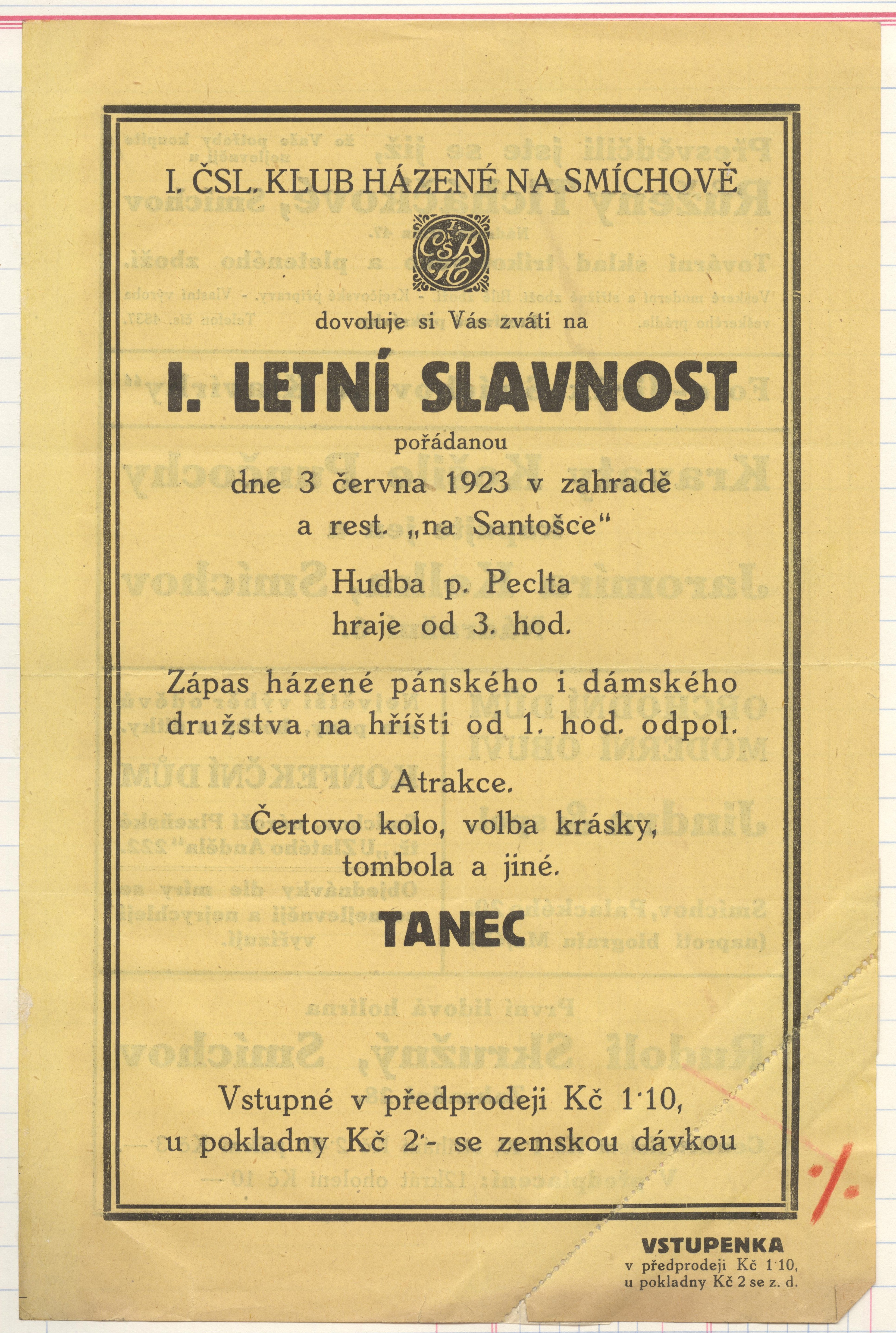 Náhledový obrázek Československý klub házené na Smíchově. Letní slavnost - 1
