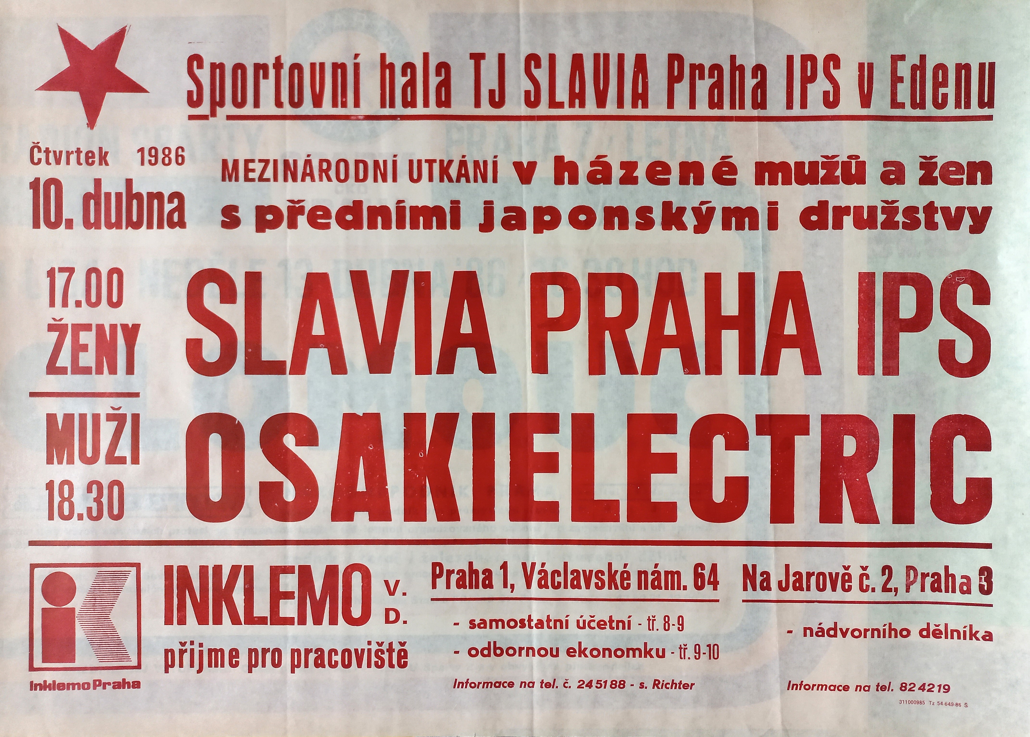 Náhledový obrázek Mezinárodní utkání v házené. Slavia Praha - Osakielectric - 1