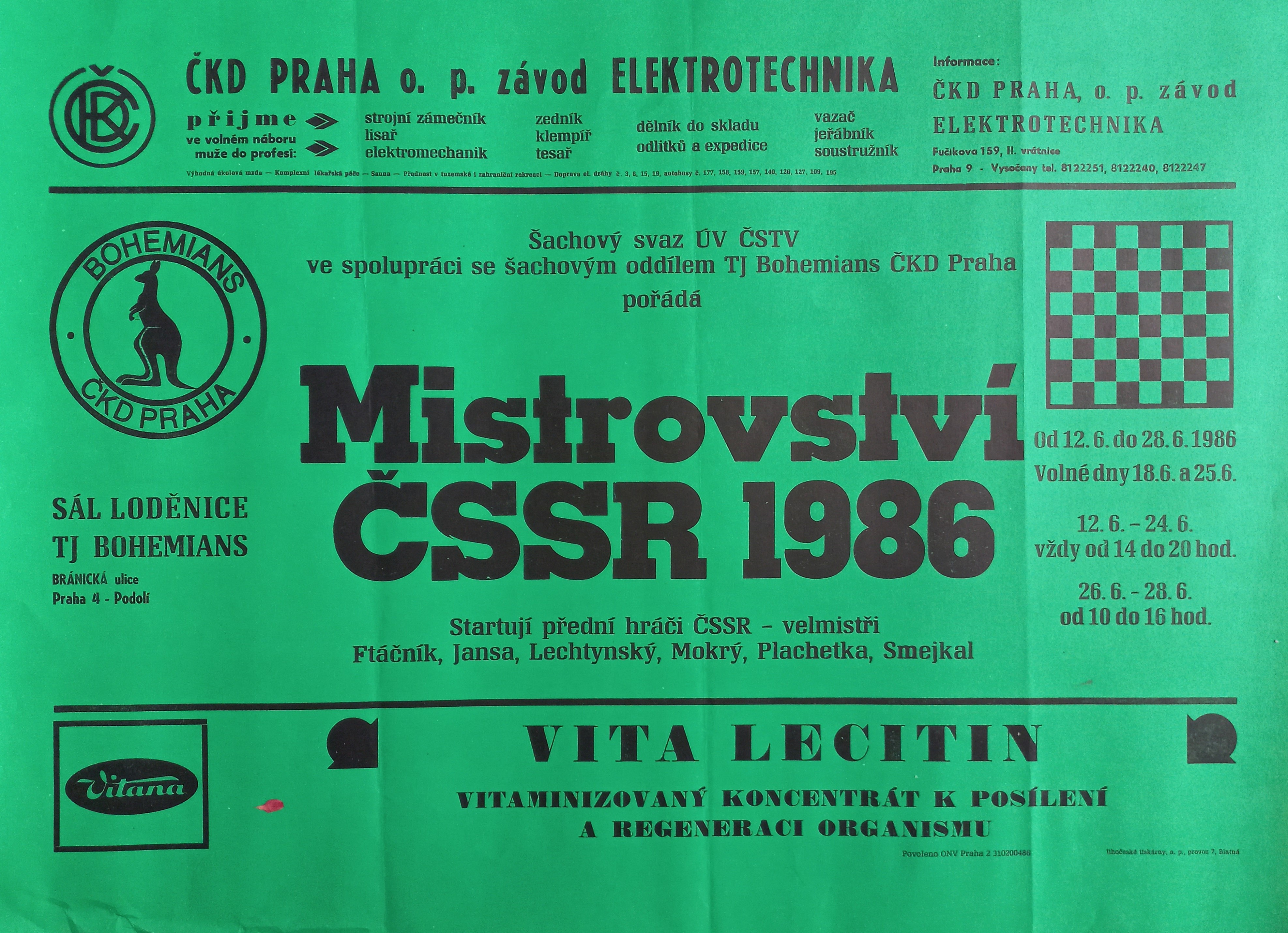 Náhledový obrázek Šachy. Mistrovství ČSSR v šachu 1986 - 1
