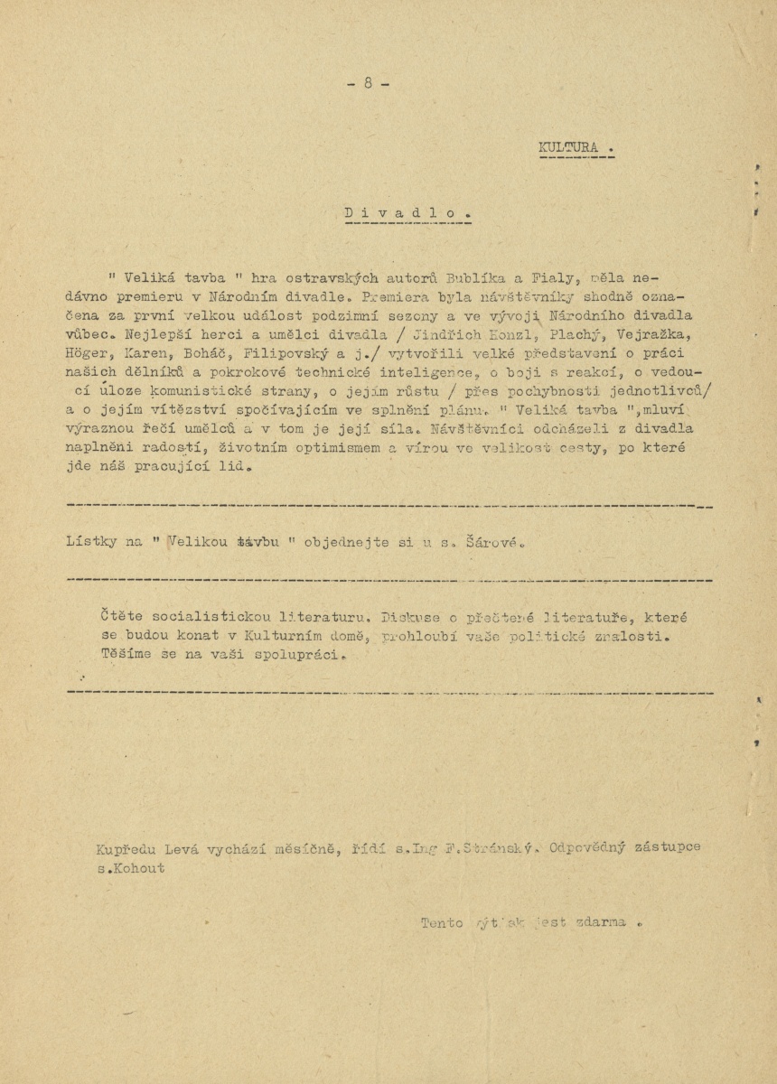 Náhledový obrázek Kupředu levá, rok 1949, číslo 1 - 8