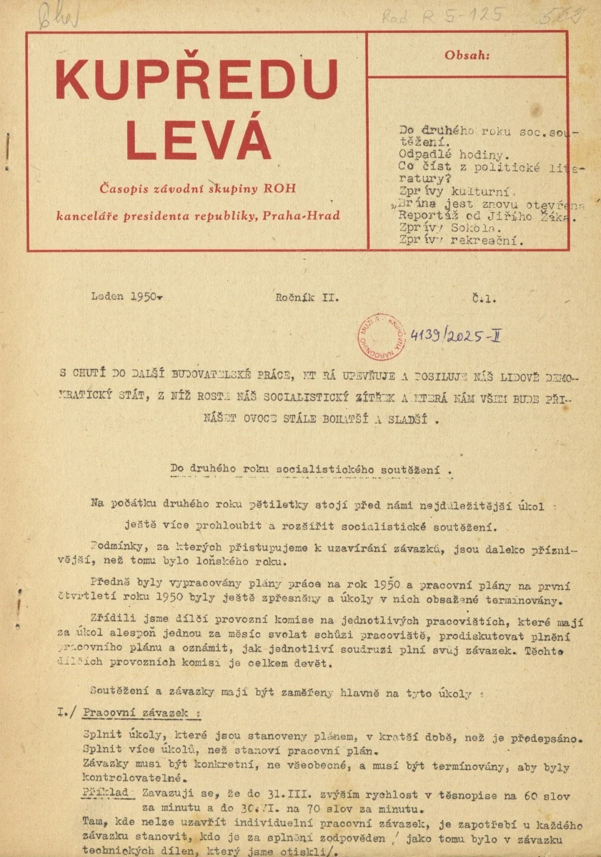 Náhledový obrázek předmětu Kupředu levá, rok 1950, číslo 1