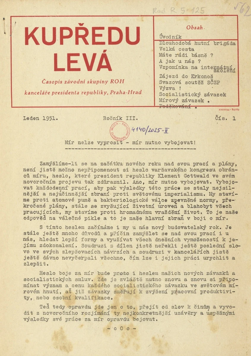 Náhledový obrázek předmětu Kupředu levá, rok 1951, číslo 1