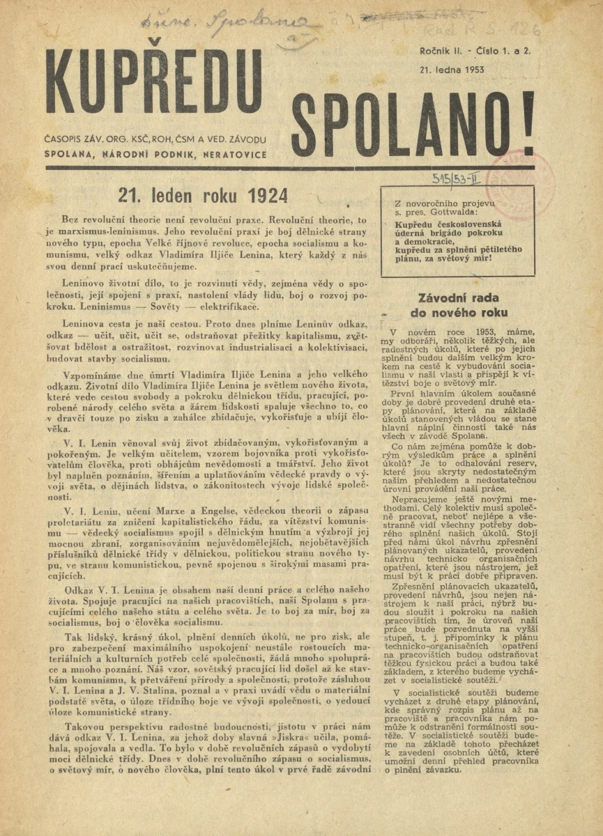 Náhledový obrázek předmětu Kupředu, Spolano!, rok 1953, č.1-2