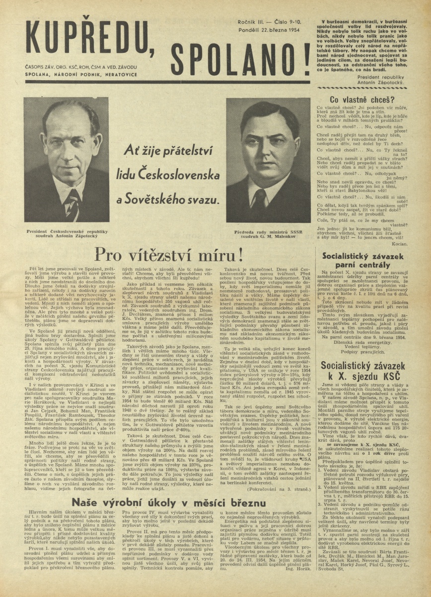 Náhledový obrázek Kupředu, Spolano!, rok 1954, č.9-10 - 1
