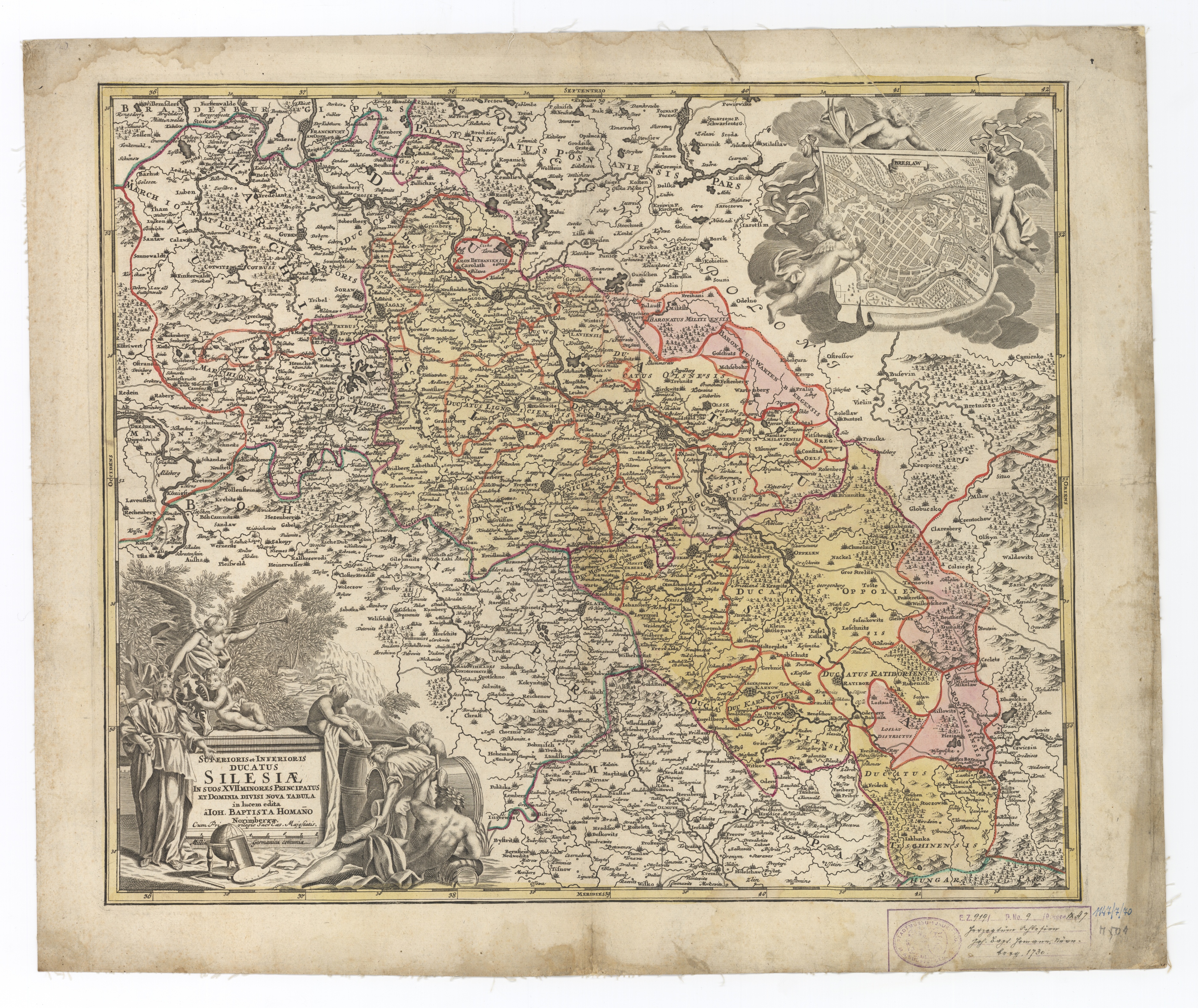 Náhledový obrázek Mapa Slezského vévodství (kolorovaná mědirytina) - 1