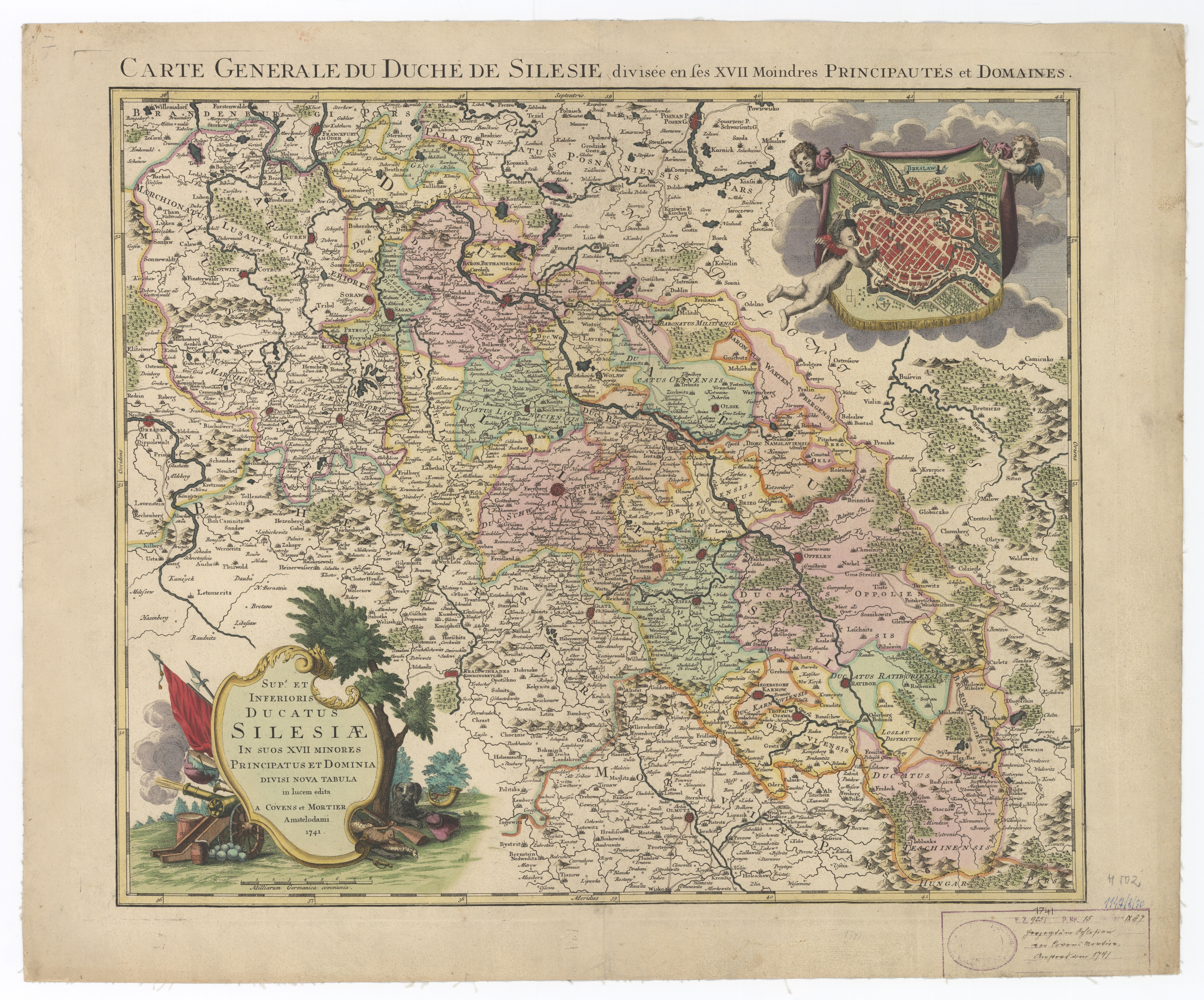 Náhledový obrázek Mapa Slezského vévodství (kolorovaná mědirytina) - 1