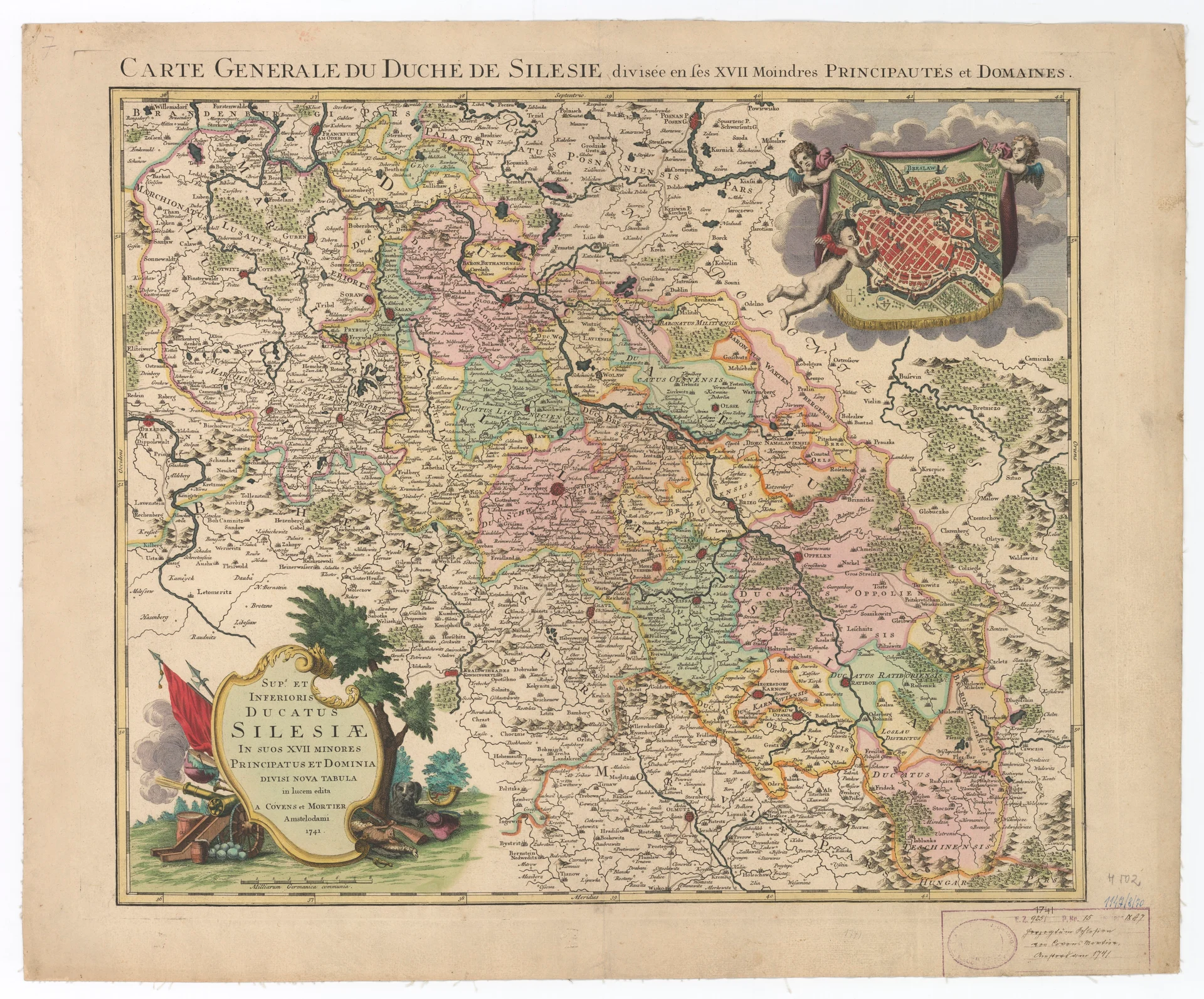 Náhledový obrázek předmětu Mapa Slezského vévodství (kolorovaná mědirytina)